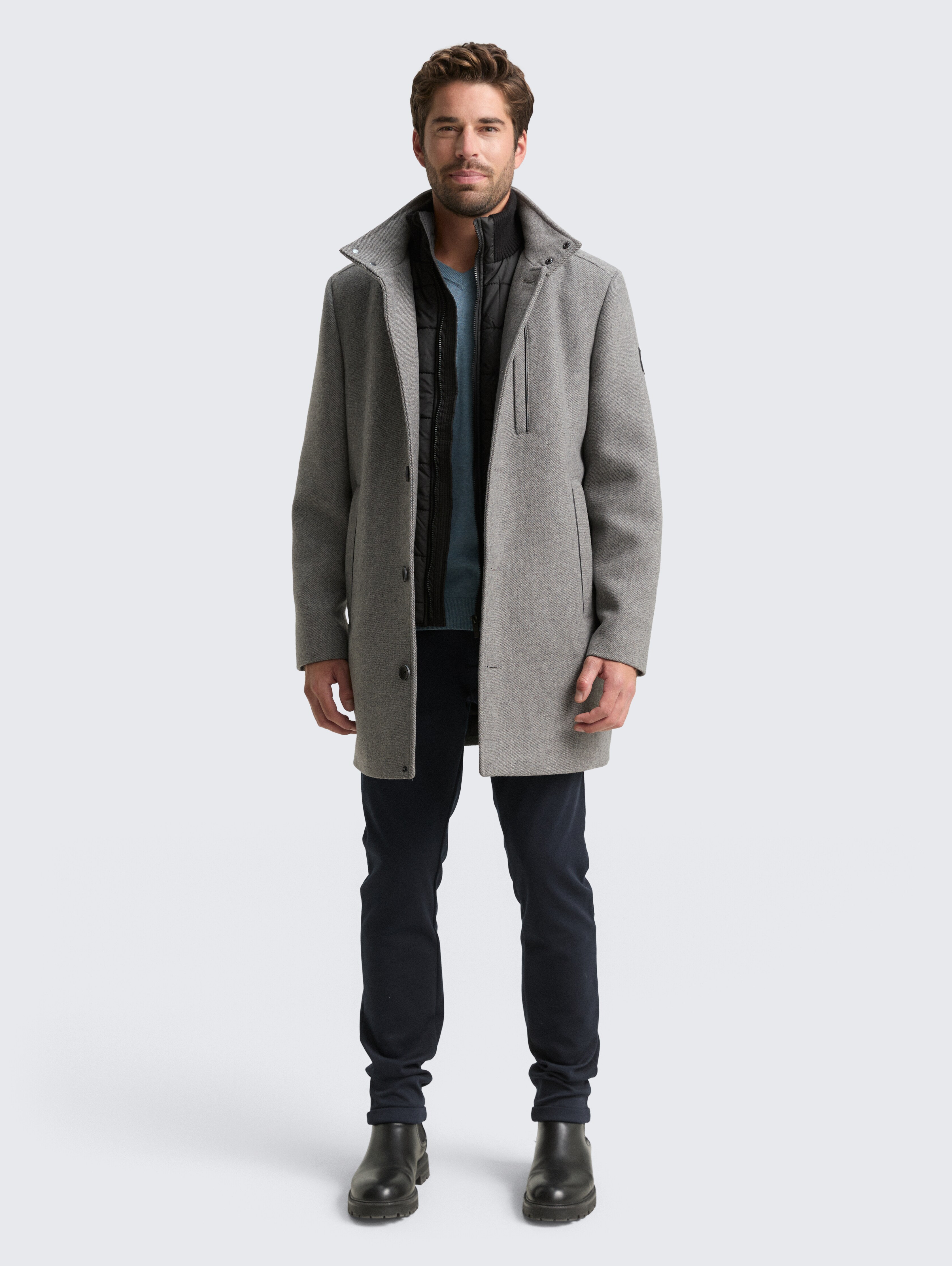 2-in-1 woollen coat with detachable inner jacket in grey by Tom Tailor