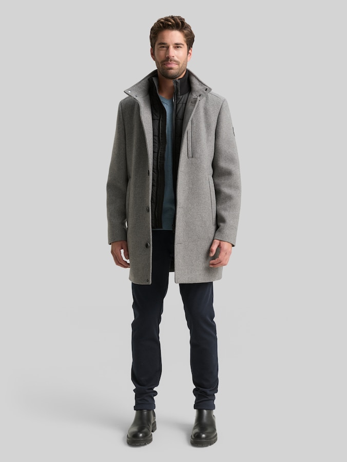 2-in-1 Wollmantel mit abnehmbarer Innenjacke von Men, light stone grey wool twill