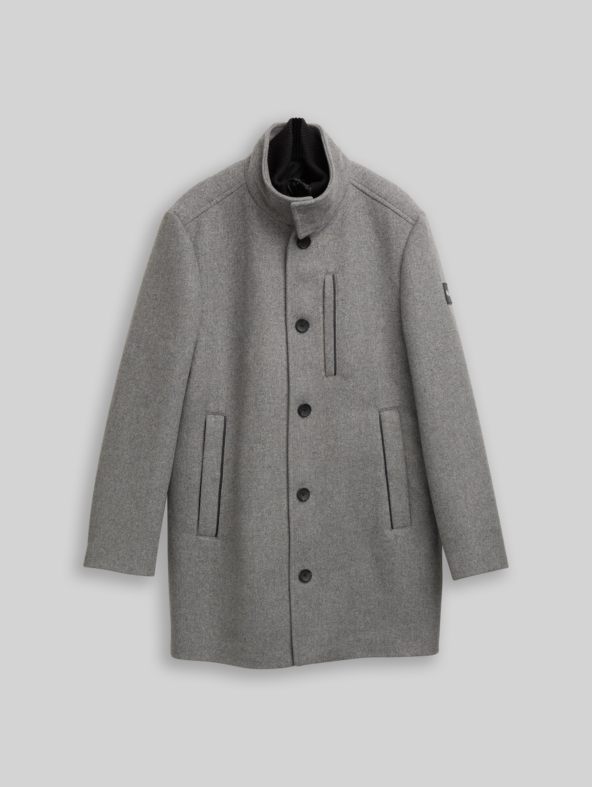 2-in-1 woollen coat with detachable inner jacket - light stone grey wool twill - Front product view