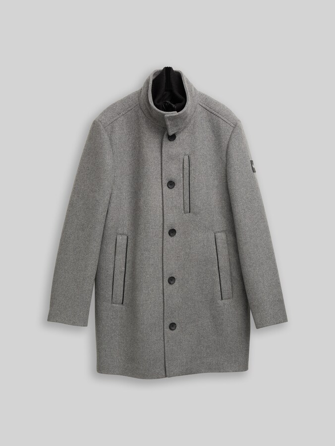 2-in-1 woollen coat with detachable inner jacket by Men, light stone grey wool twill
