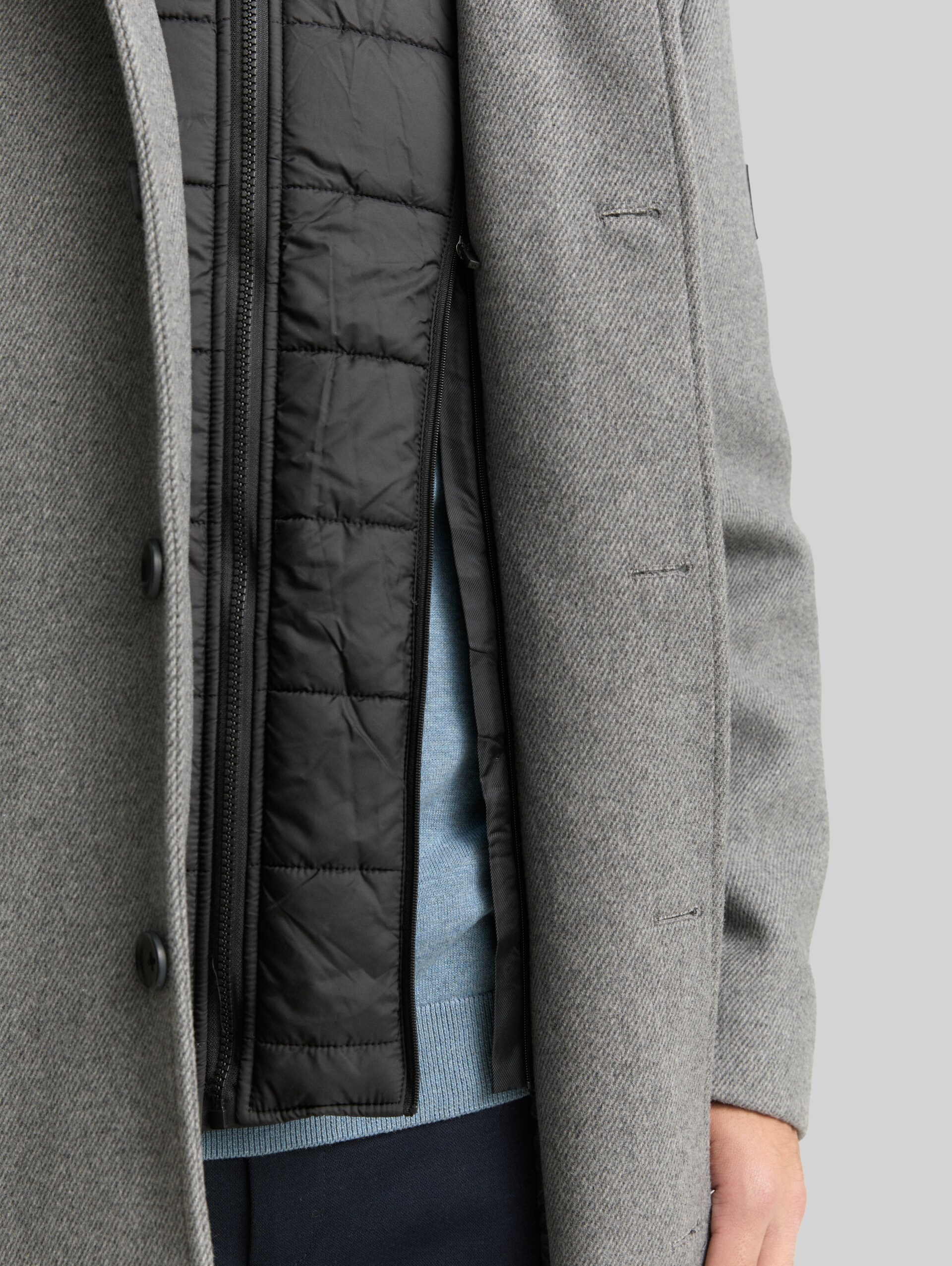 2-in-1 woollen coat with detachable inner jacket - light stone grey wool twill - Detail model view
