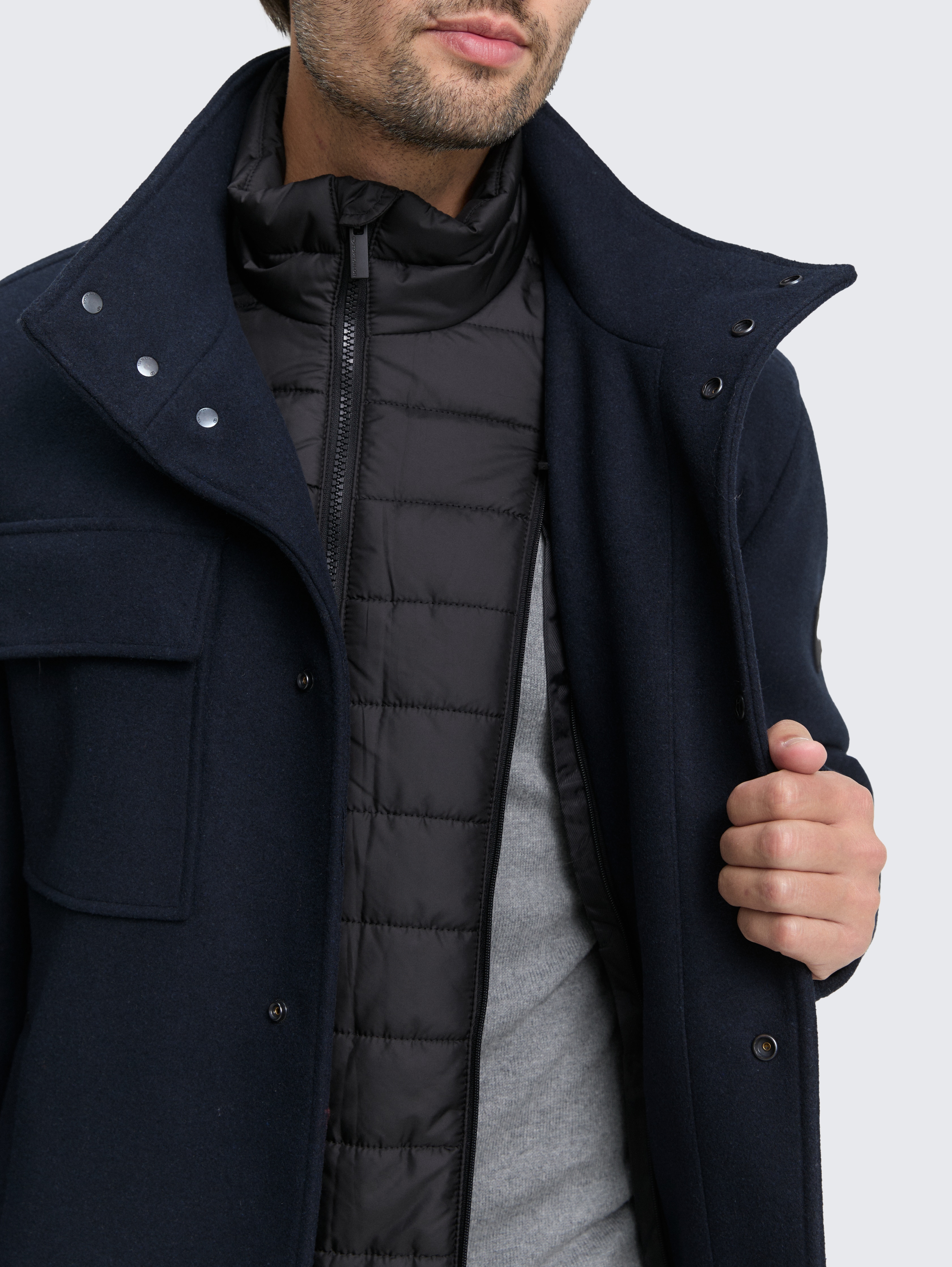 2-in-1 wool jacket with detachable inner jacket in blue by Tom Tailor