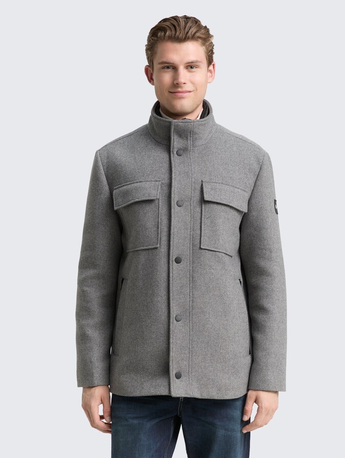2-in-1 Wolljacke mit abnehmbarer Innenjacke von Men, light stone grey wool twill