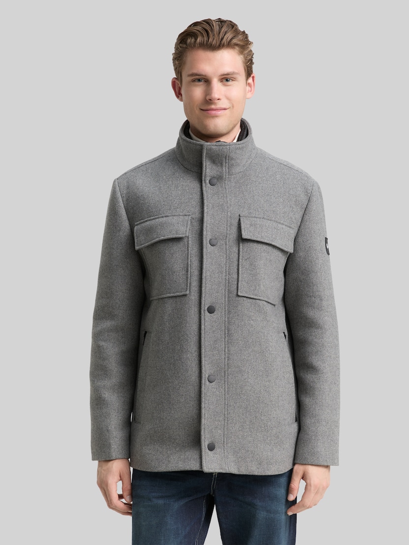 2-in-1 Wolljacke mit abnehmbarer Innenjacke von Men, light stone grey wool twill