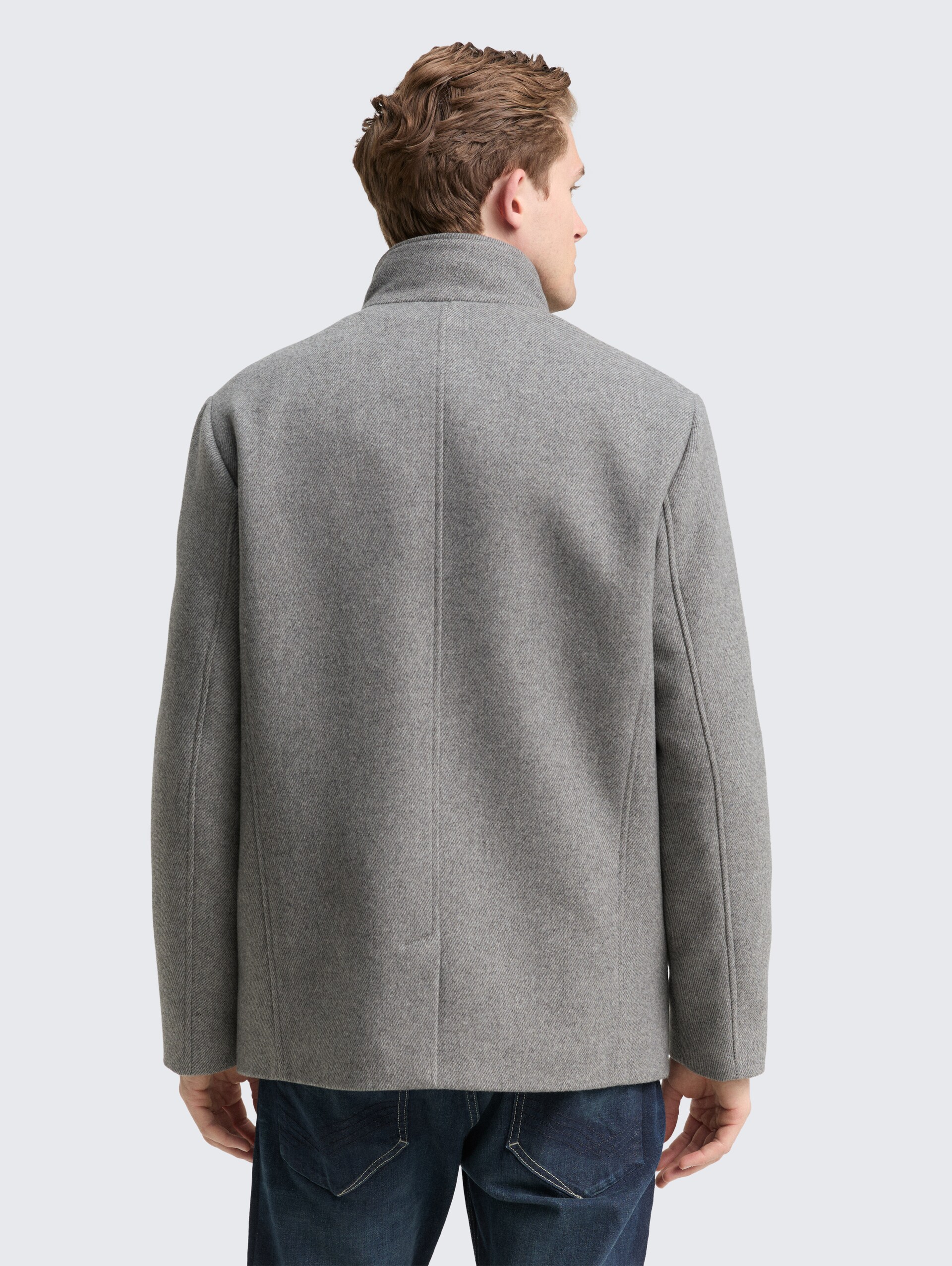 2-in-1 wollen jas met afneembare binnenjas - light stone grey wool twill - Model-achteraanzicht