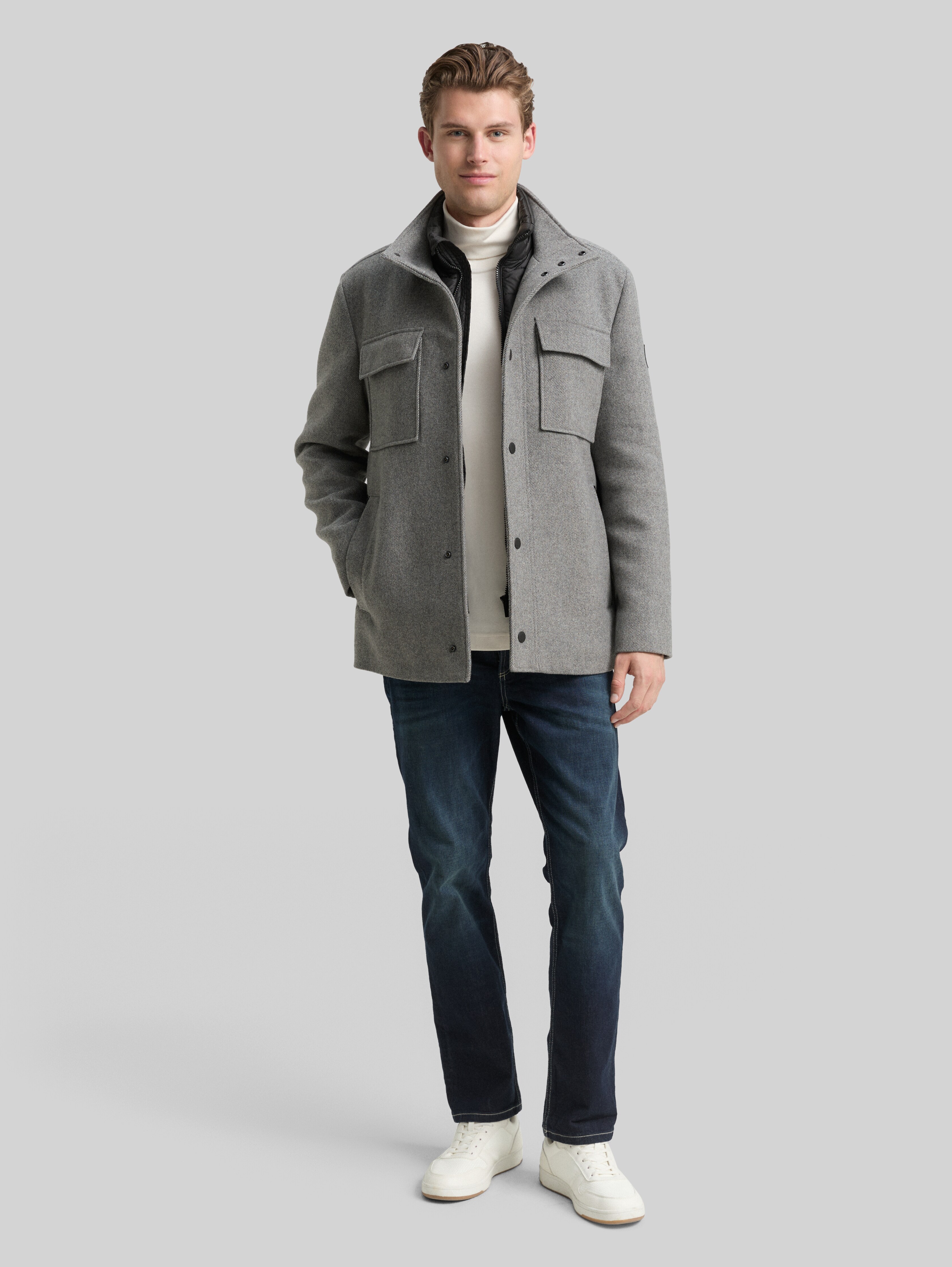 2-in-1 wool jacket with detachable inner jacket in grey by Tom Tailor