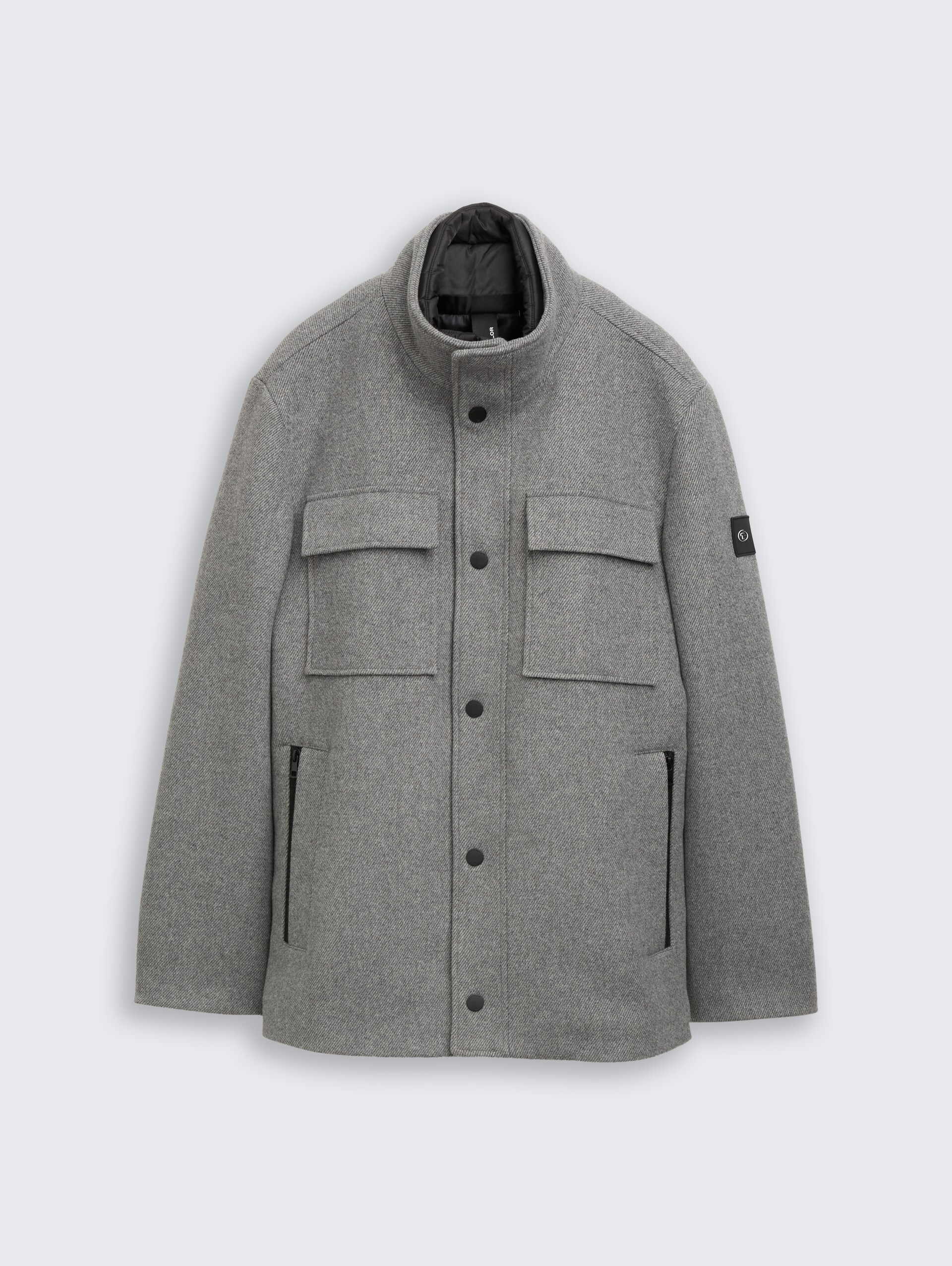 2-in-1 wollen jas met afneembare binnenjas - light stone grey wool twill - Product vooraanzicht