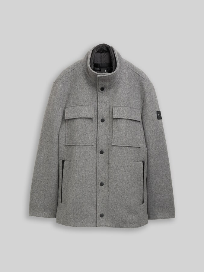 2-in-1 wool jacket with detachable inner jacket by Men, light stone grey wool twill