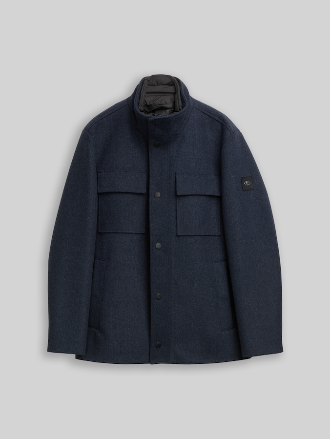 2-in-1 wool jacket with detachable inner jacket by Men, blue small herringbone