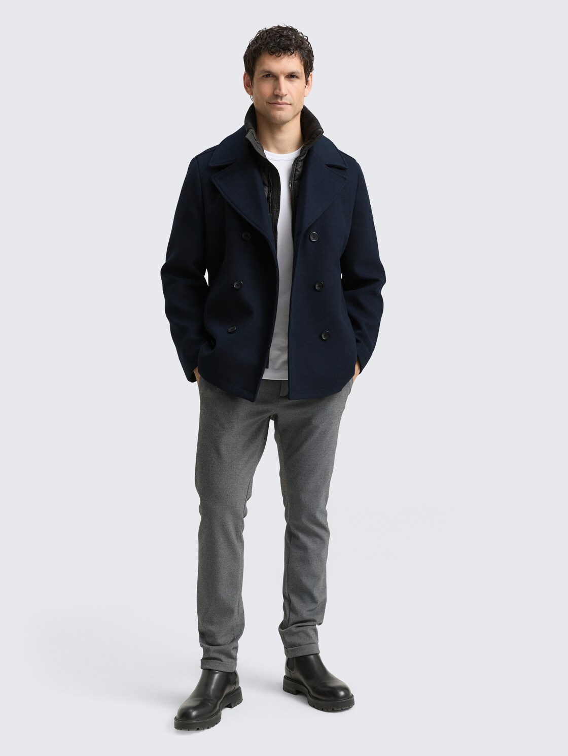 2-in-1 Wolljacke mit abnehmbarer Innenjacke - sky captain blue - seitliche Model-Ansicht