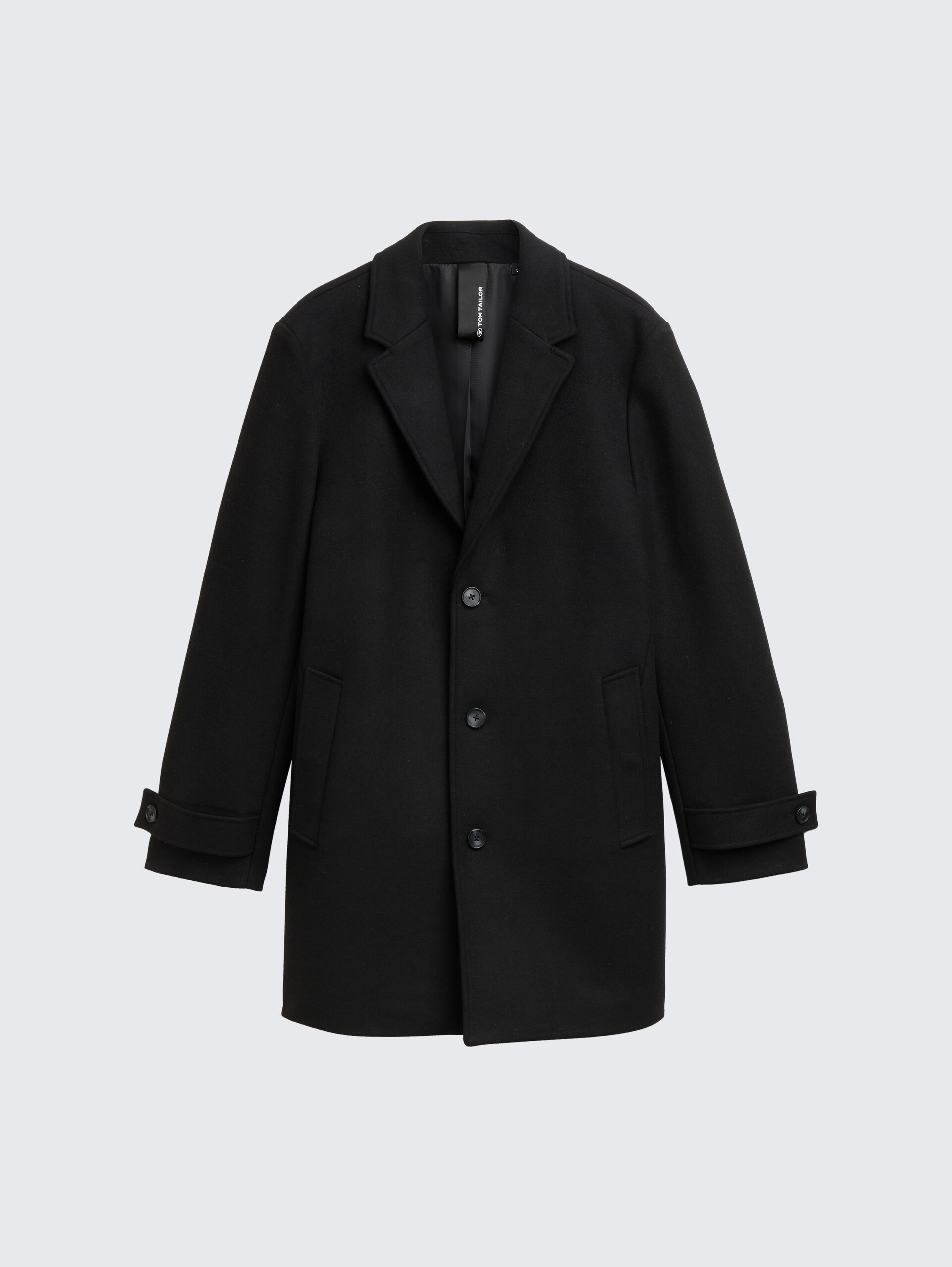 Wollmantel mit Reverskragen - Black - Vorder-Produkt-Ansicht