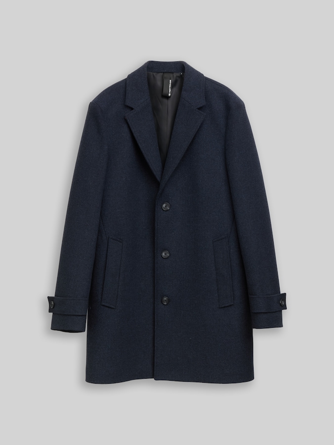 Wool coat with lapel collar by Men, blue small herringbone