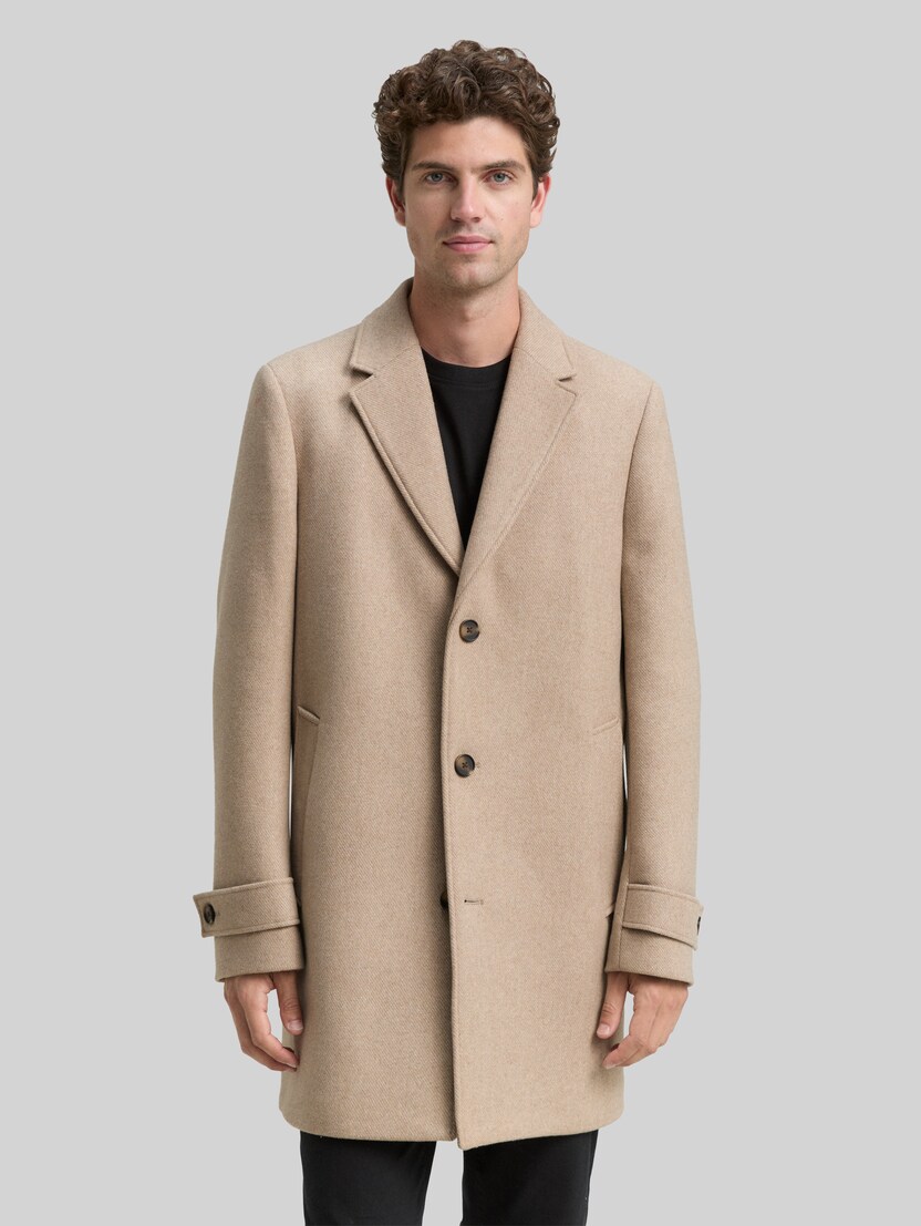 Wollmantel mit Reverskragen von Men, taupe wool twill