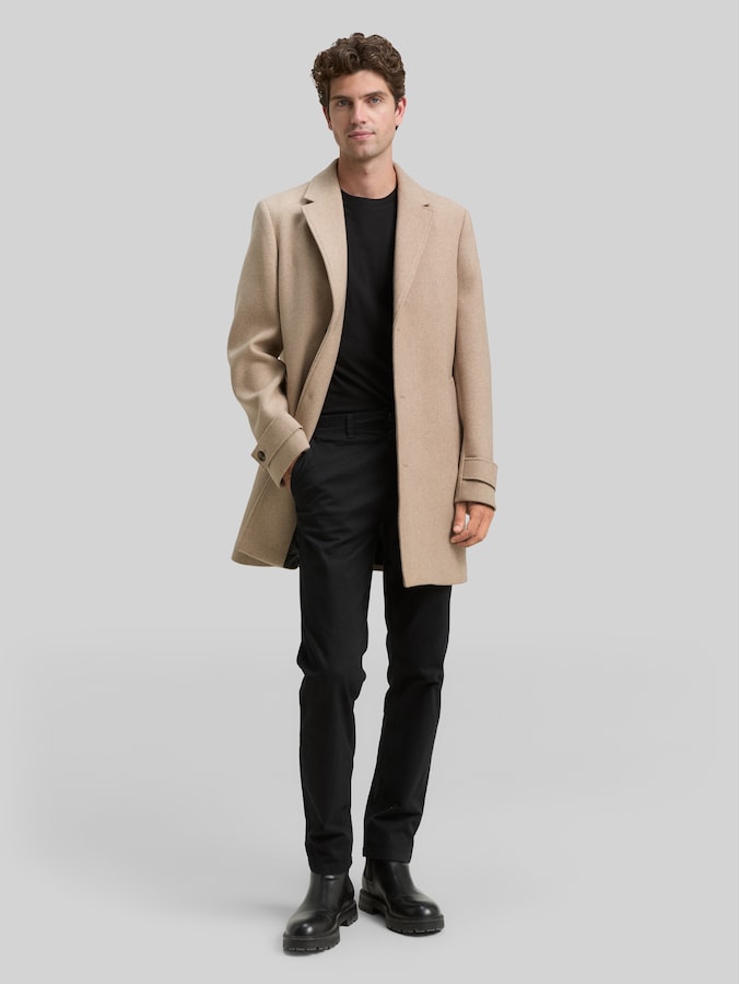 Wollmantel mit Reverskragen von Men, taupe wool twill