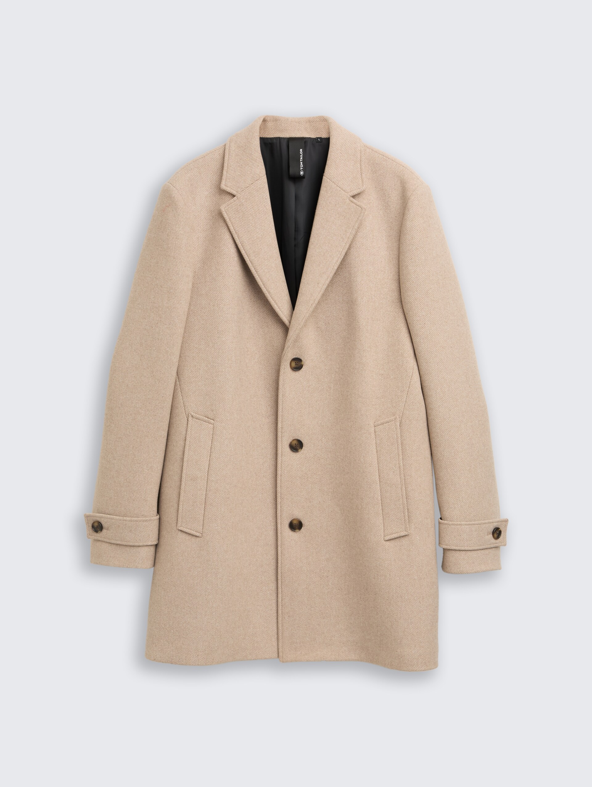 Wollmantel mit Reverskragen - taupe wool twill - Vorder-Produkt-Ansicht