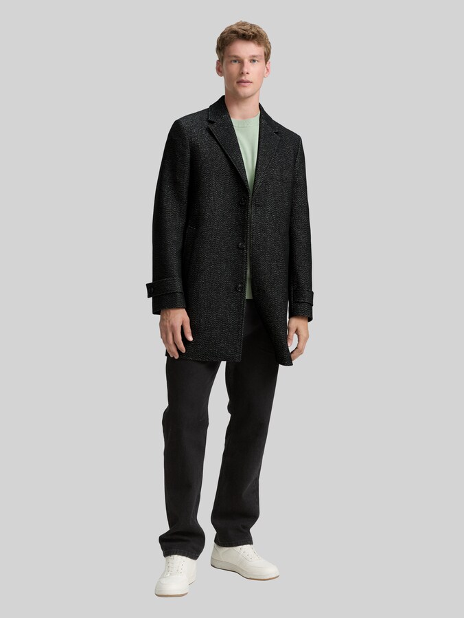Wool coat with lapel collar by Men, fussy salt and pepper