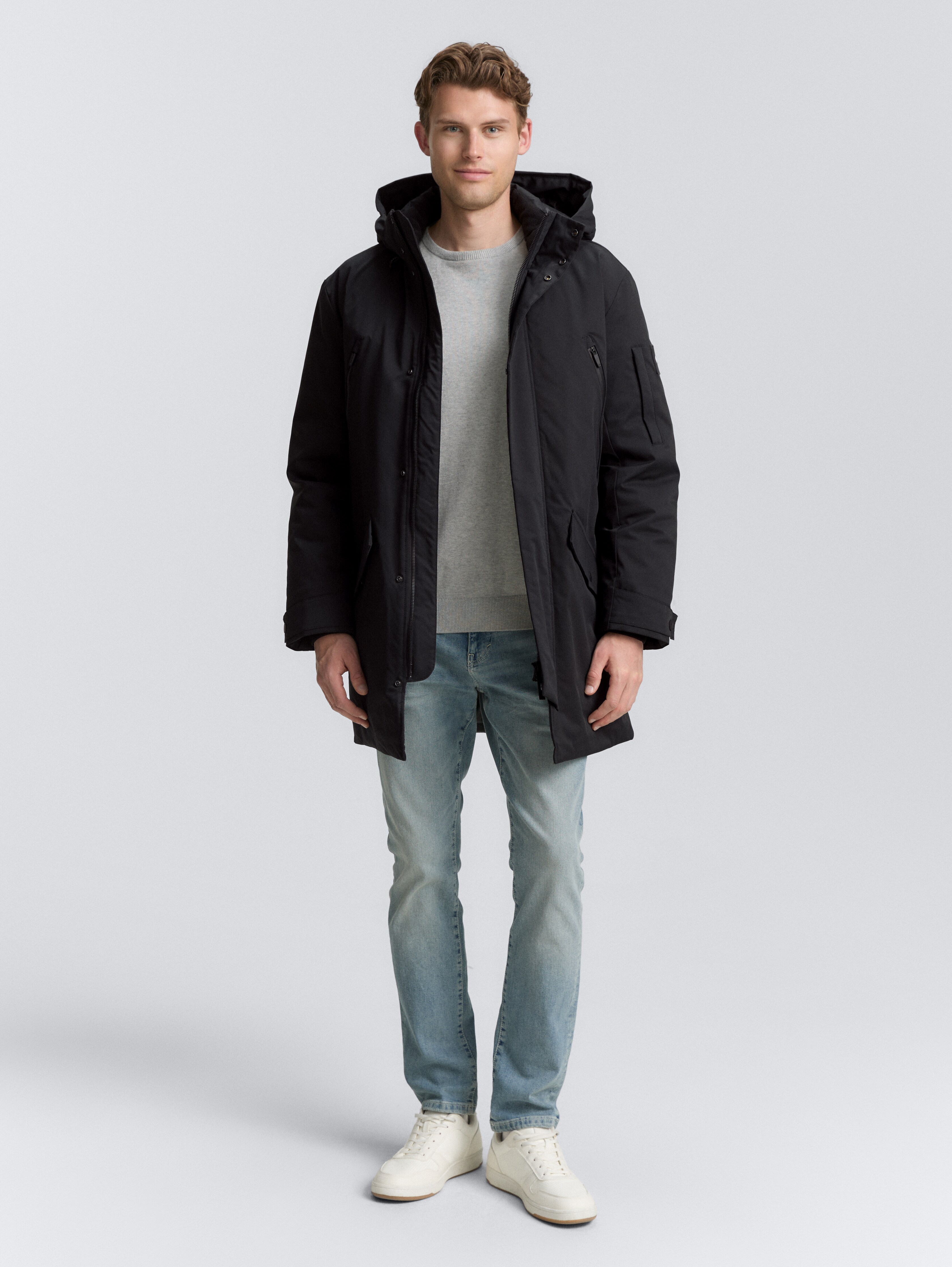 『 』 TH Tech Parka ダークグレー TT.PRO.TECH parka with detachable hood in black by Tom Tailor