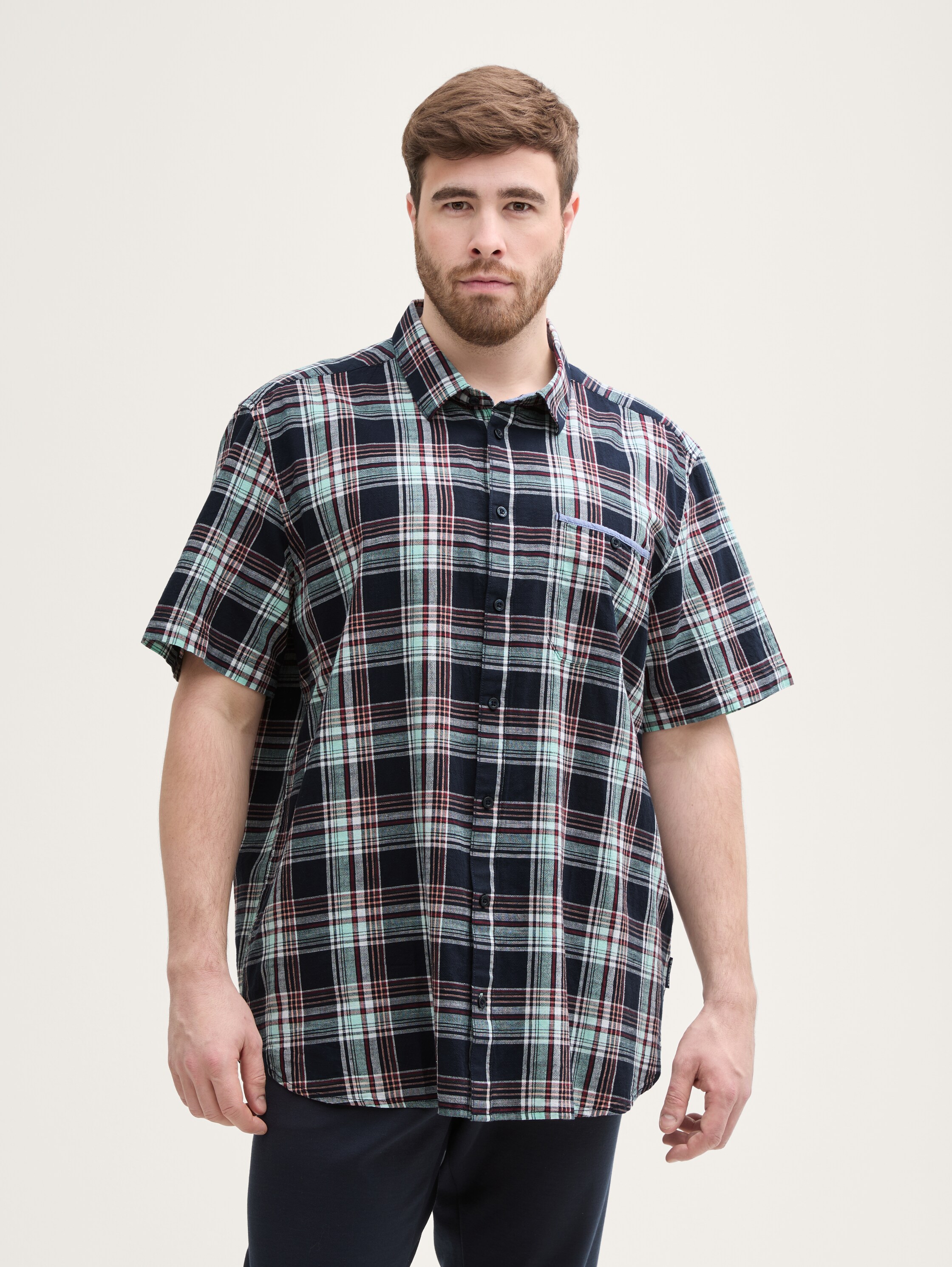 Plus Size - Regular Fit Kurzarmhemd mit Karomuster - navy_multicol_check - 