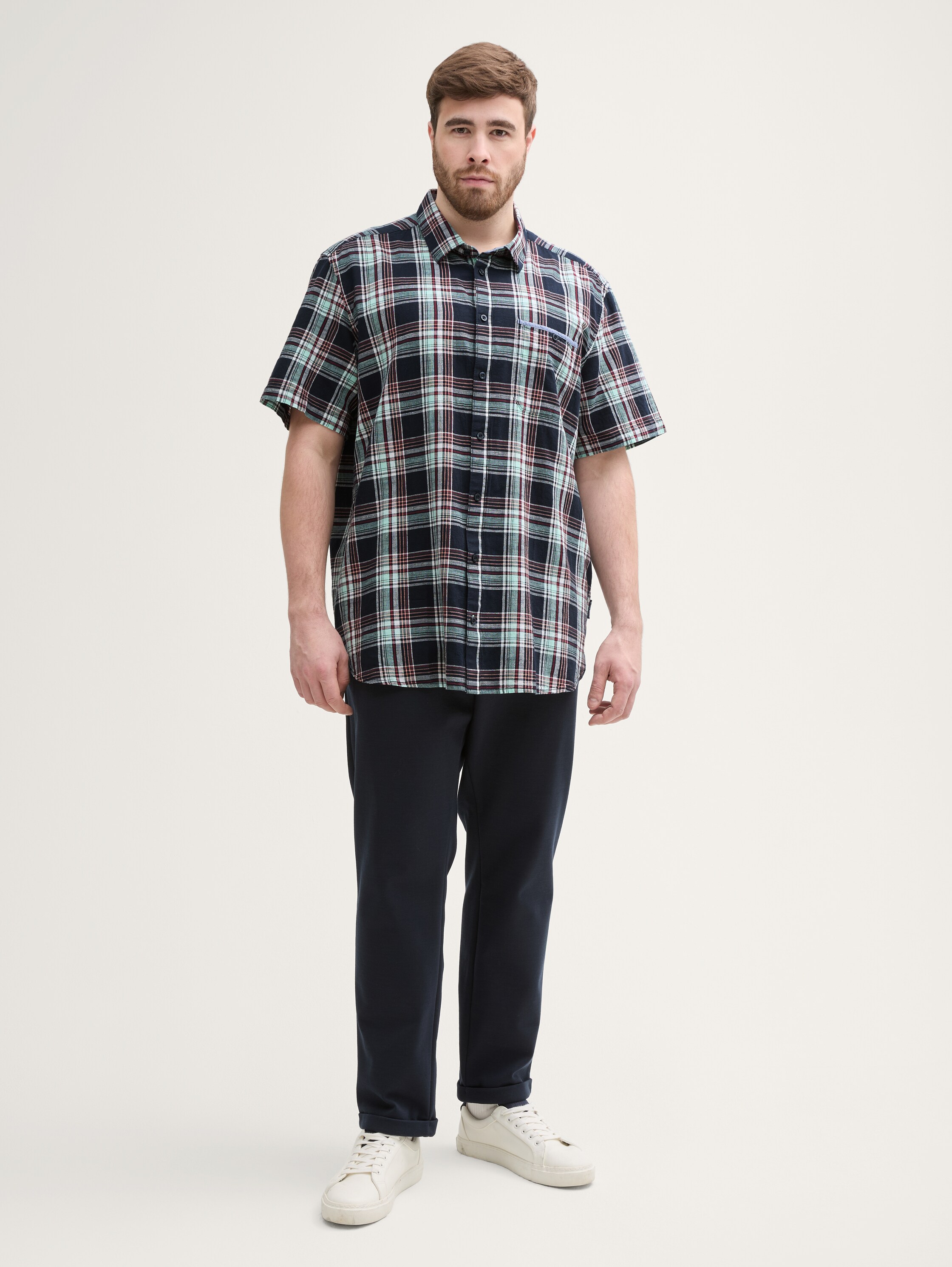 Plus Size - Regular Fit Kurzarmhemd mit Karomuster - navy_multicol_check - 