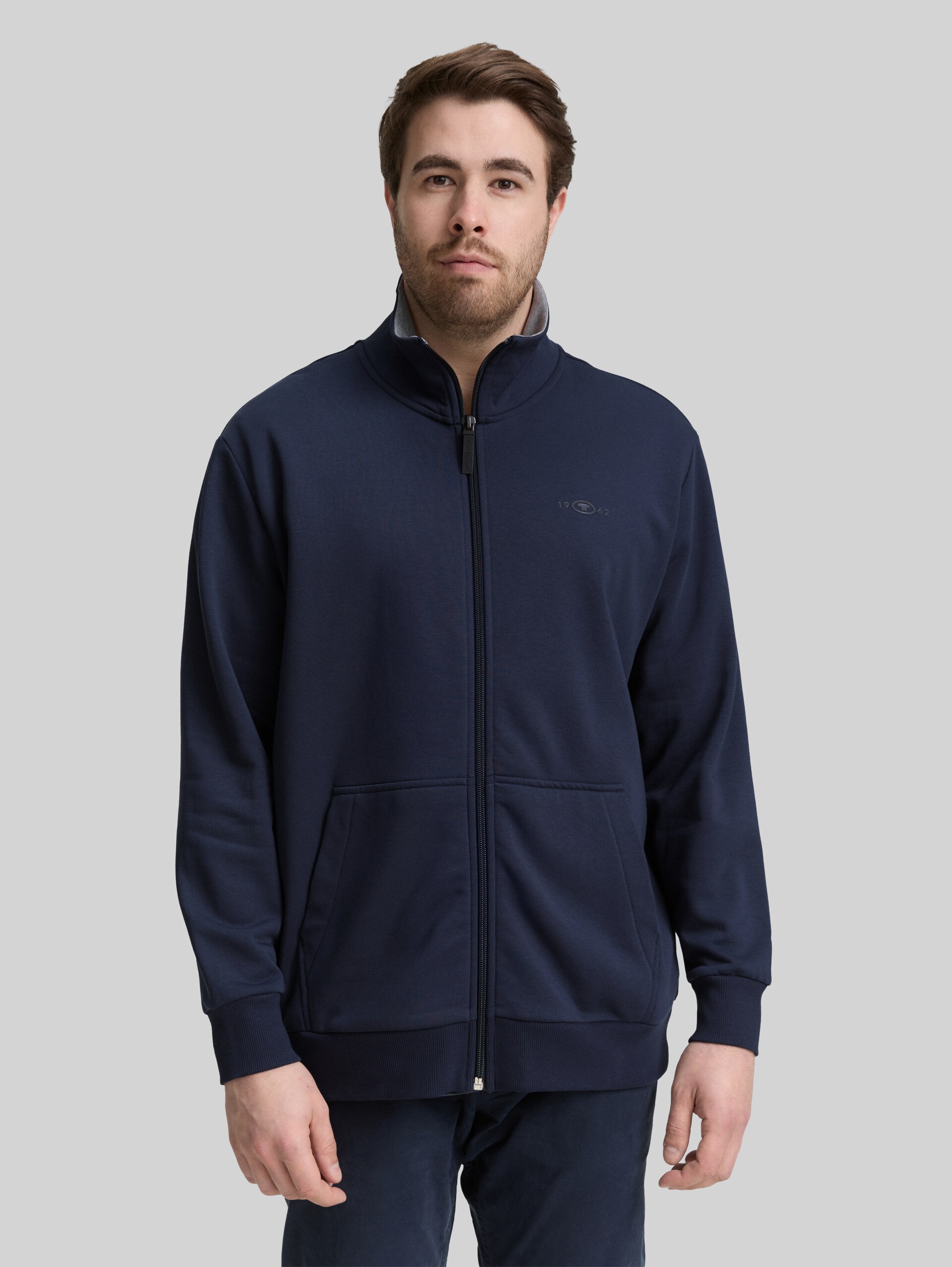 Plus - Sweat jacket with a stand-up collar - sky captain blue - Neckline model front view