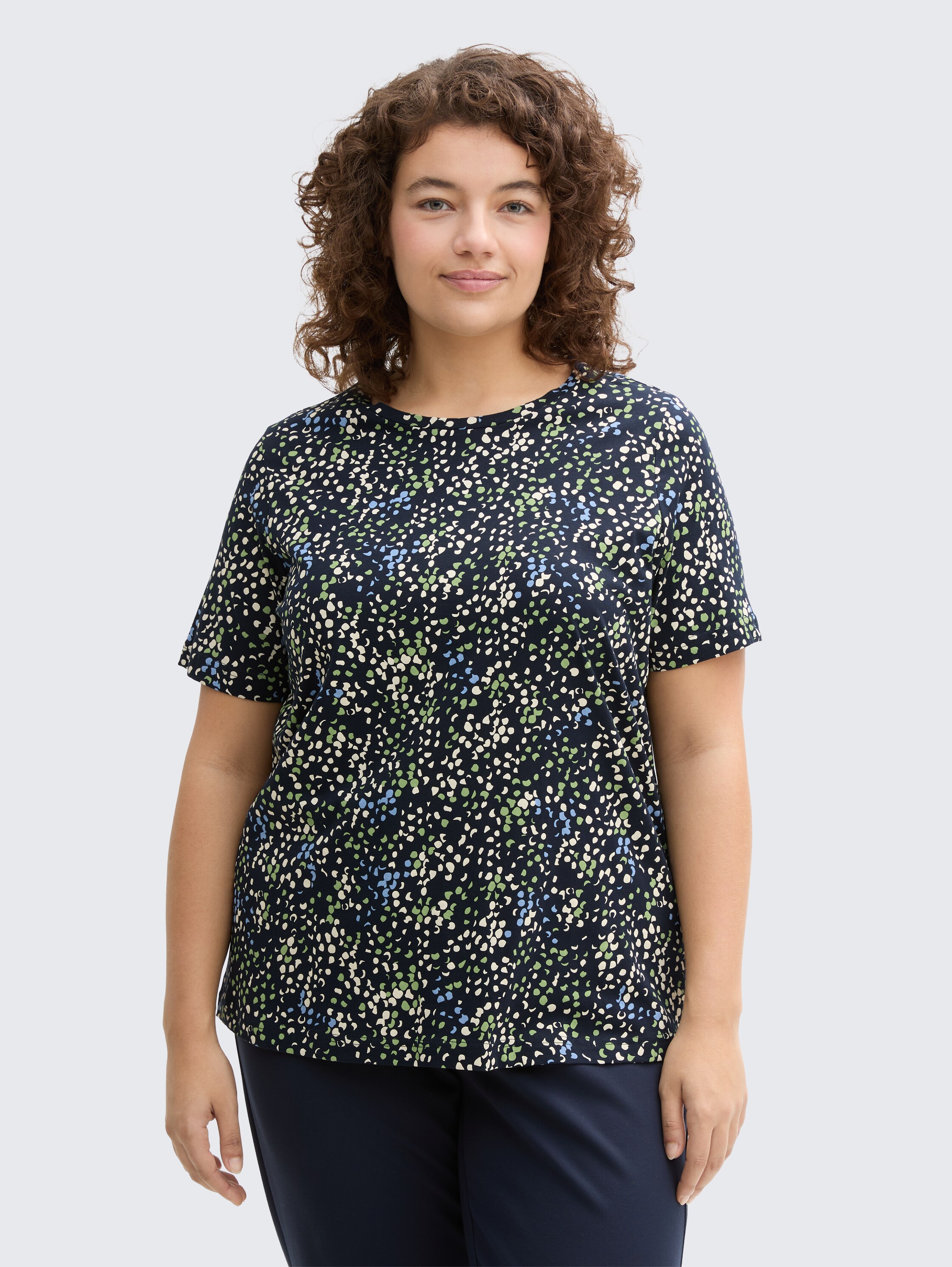 Plus Size - T-Shirt mit Print - multicolor_navy_dot_structure - 