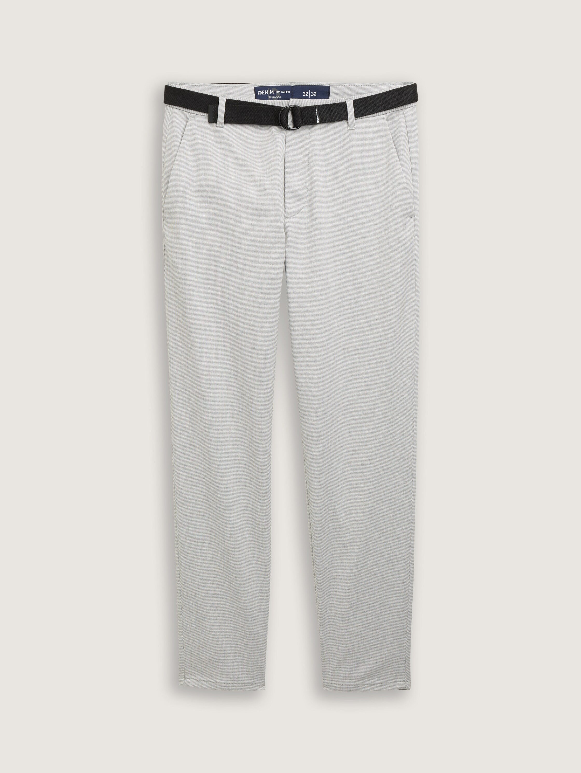 Regular Fit Chino Hose mit Gürtel - grey_white_mini_houndstooth - 
