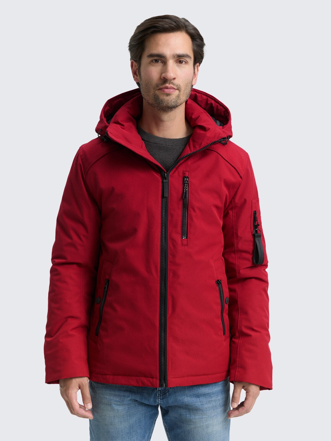 Winter jacket with detachable hood - Coach Red - Model front view