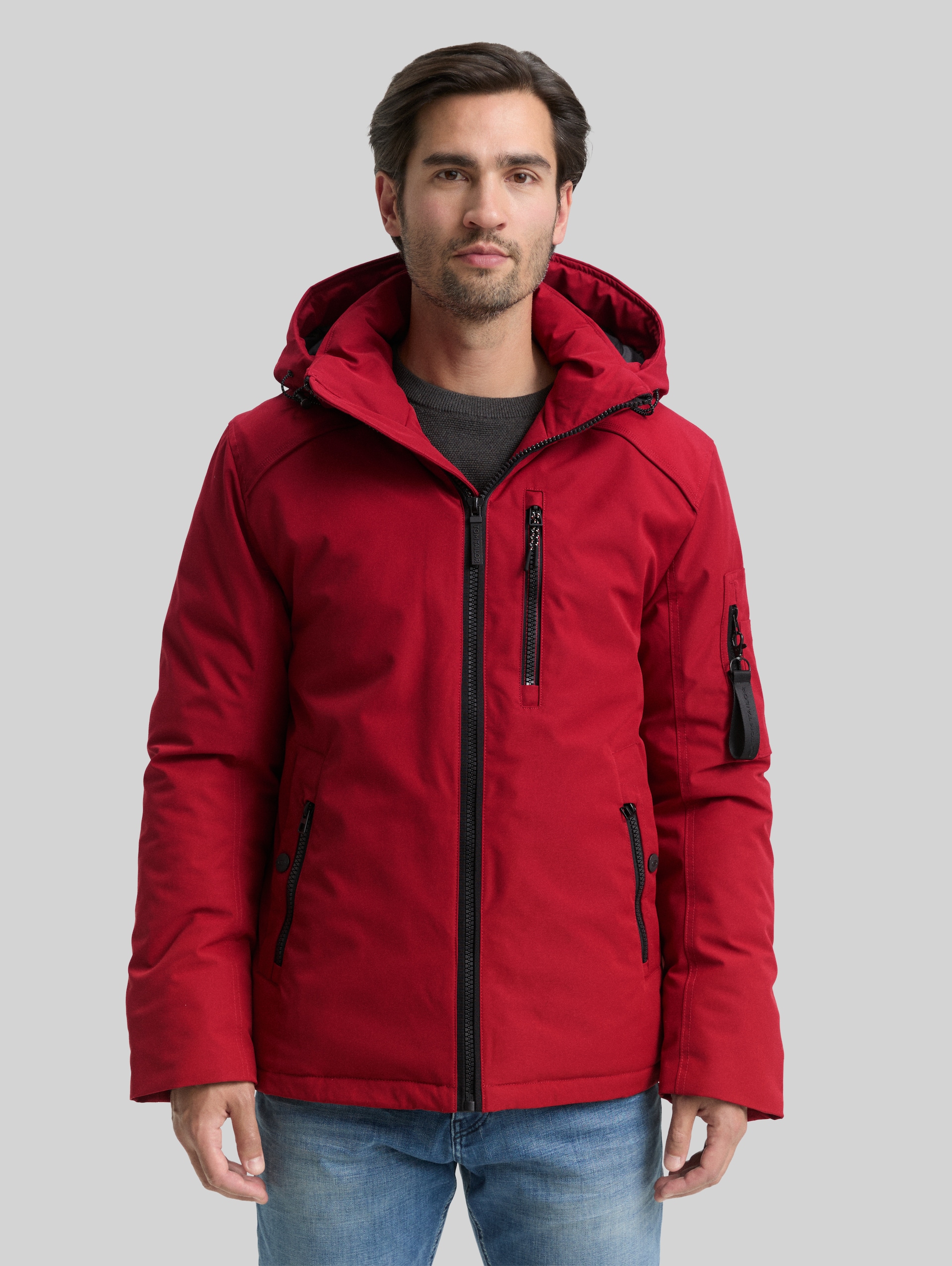 Winterjacke mit abnehmbarer Kapuze - Coach Red - Model-Vorderansicht