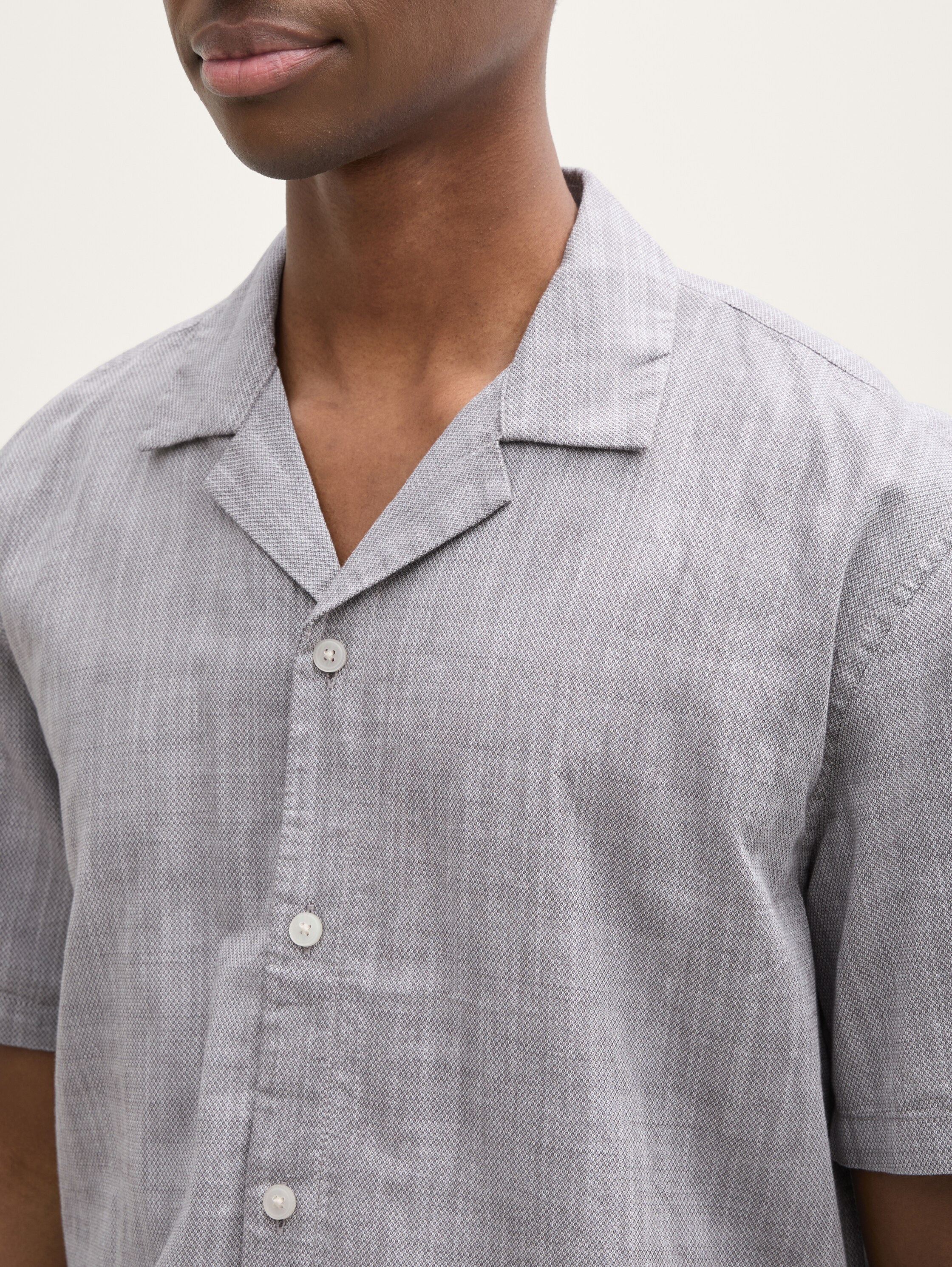 Relaxed Fit Kurzarmhemd aus Baumwolle - pavement_grey_white_structure - 