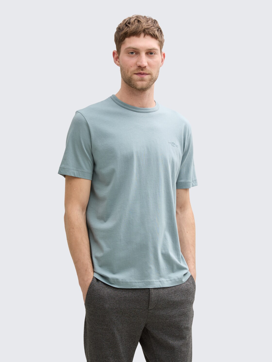 T-Shirts aus Baumwolle mit Logo-Print im 2er-Pack - grey mint - Ausschnitt Model-Vorderansicht