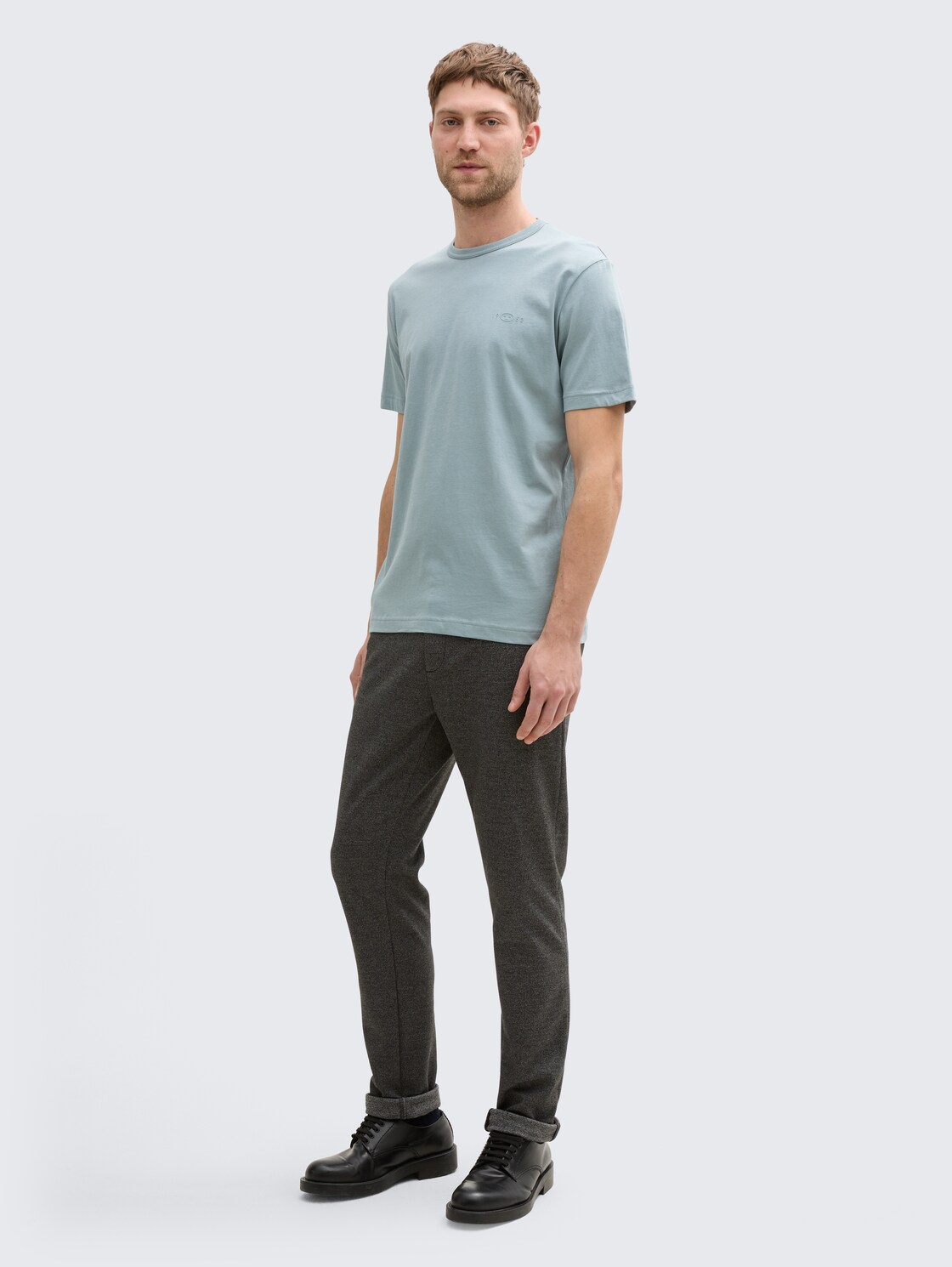 T-Shirts aus Baumwolle mit Logo-Print im 2er-Pack - grey mint - Model-Vorderansicht