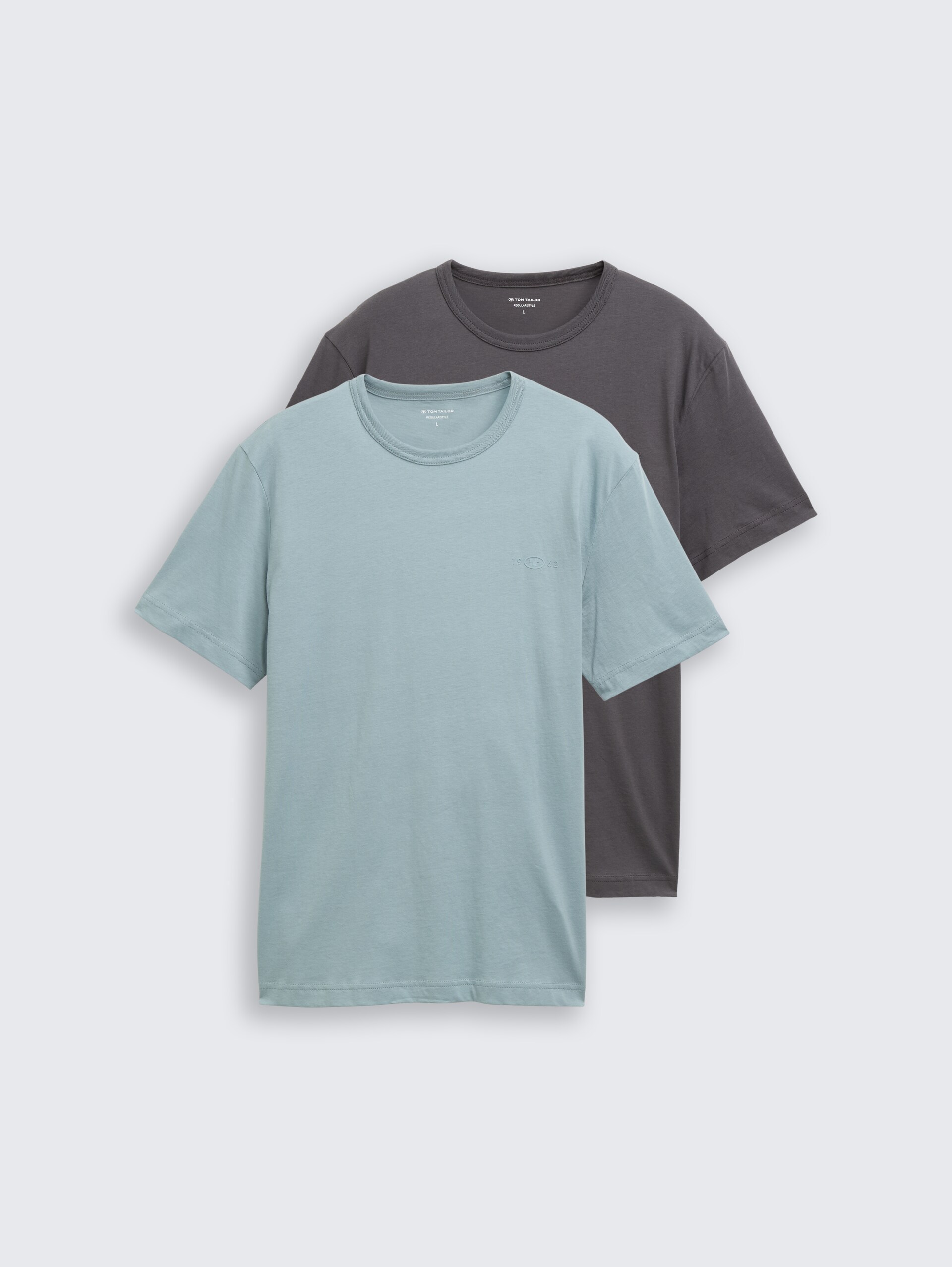 T-Shirts aus Baumwolle mit Logo-Print im 2er-Pack - grey mint - Vorder-Produkt-Ansicht