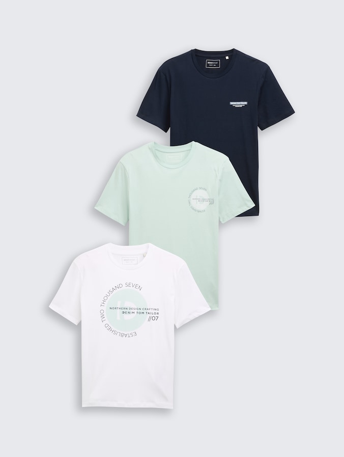 T-shirts met print in 3-pack door Denim Male, sky captain blue