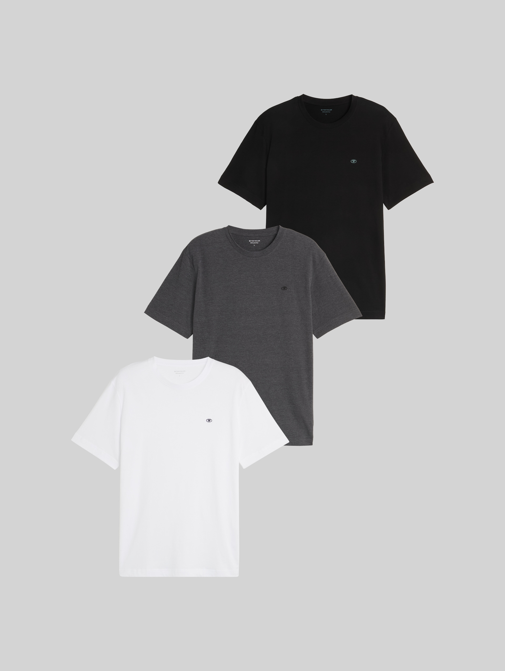 Basic T-Shirts im 3er-Pack - Dark Grey Melange - Vorder-Produkt-Ansicht