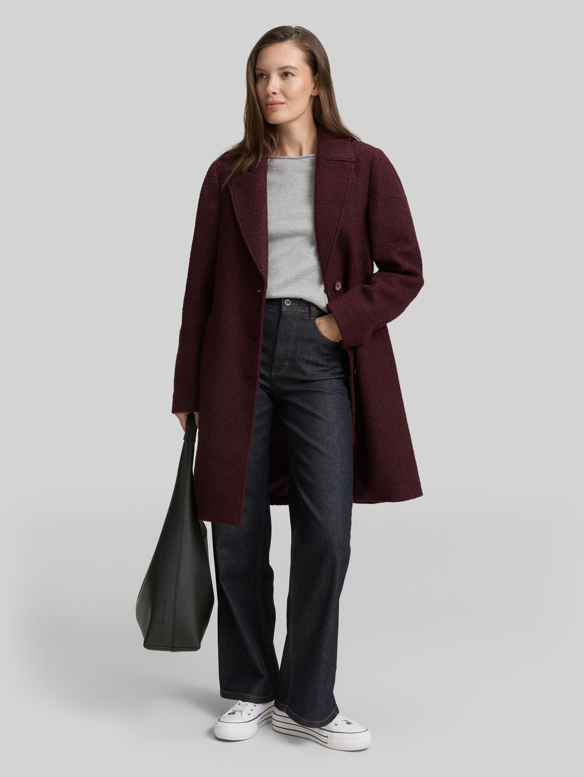 Bouclé coat with lapel collar - Zinfandel Red - side model view