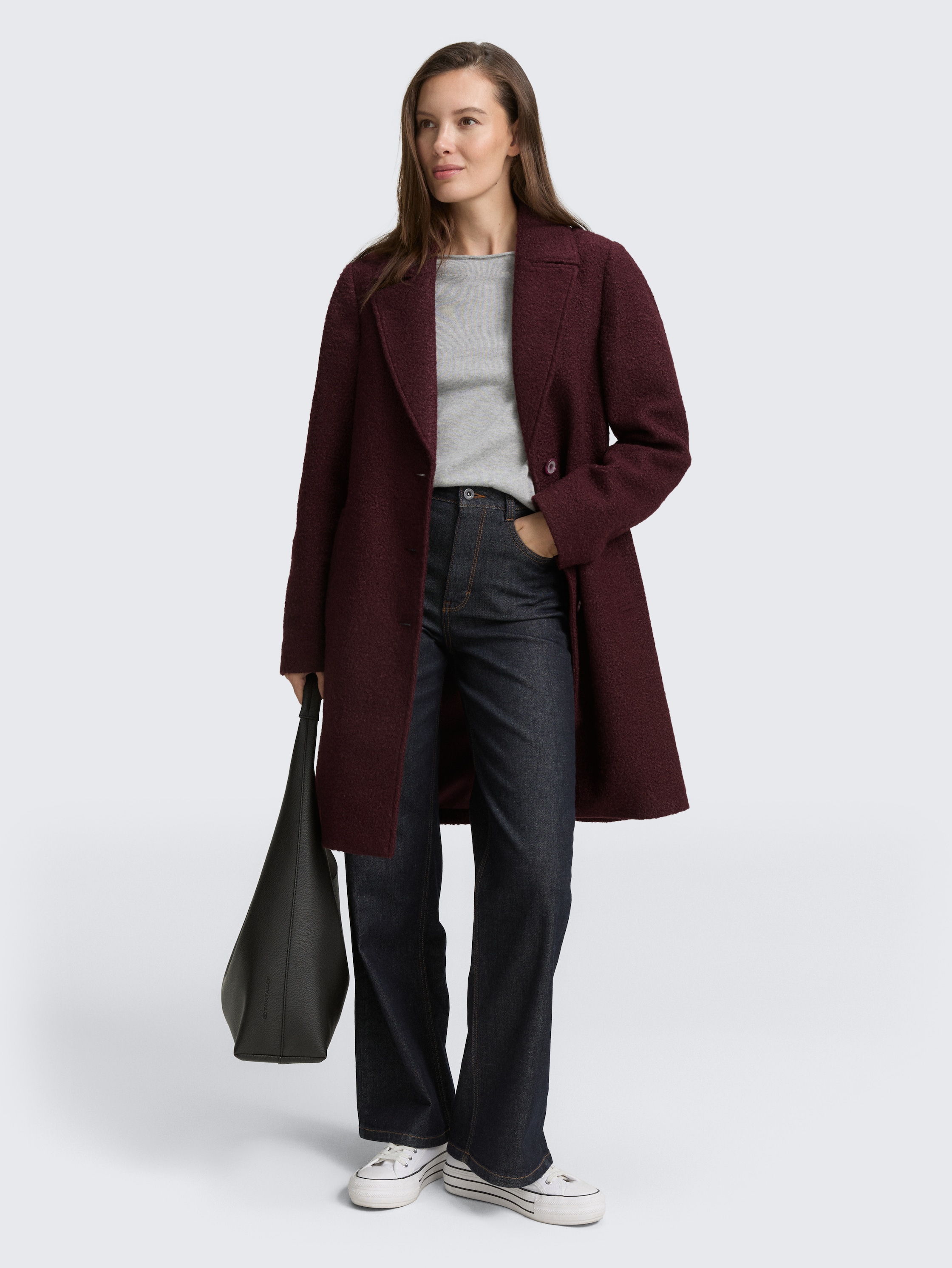 Bouclé coat with lapel collar - zinfandel_red_1 - 