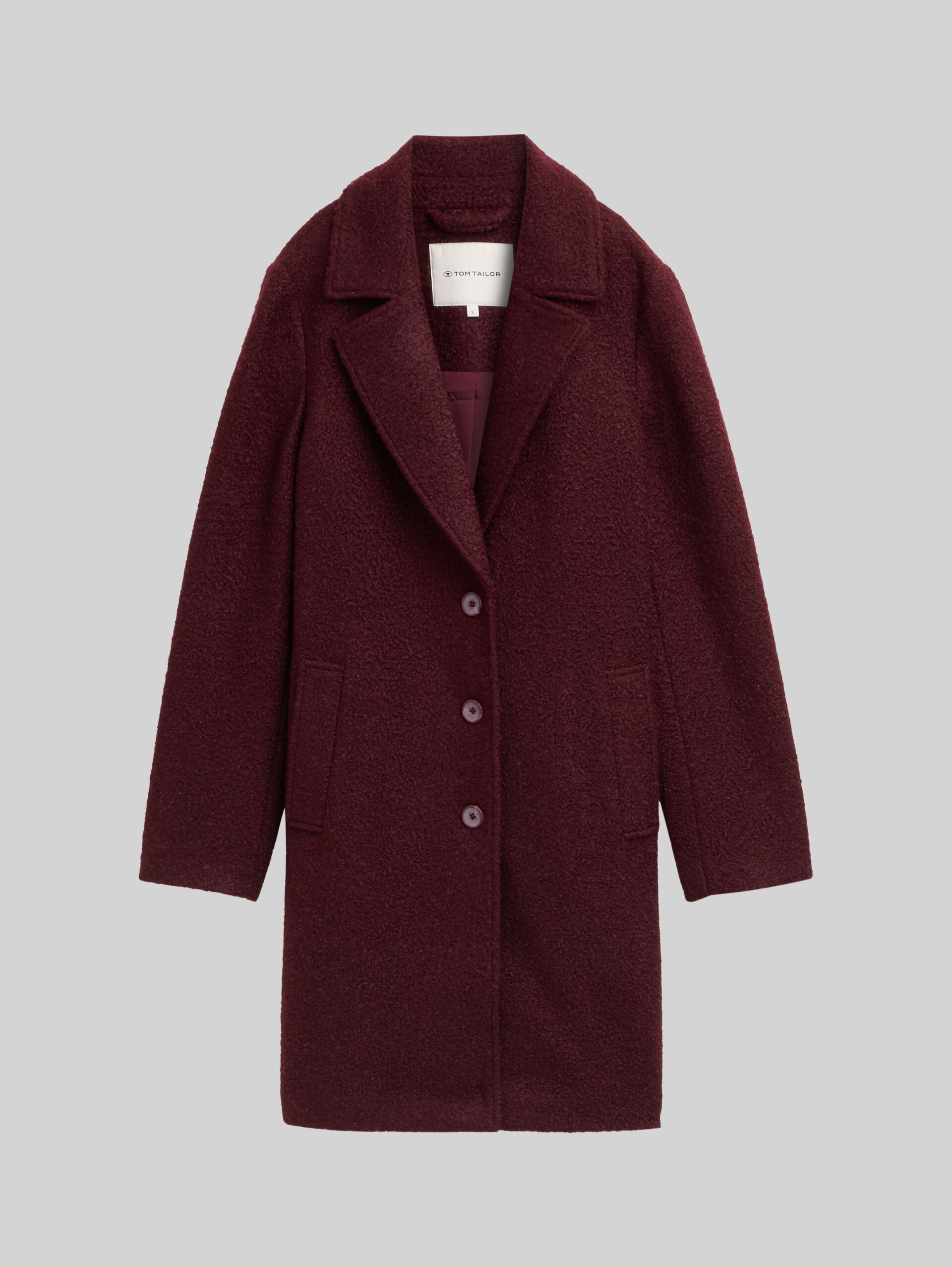 Bouclé coat with lapel collar - Zinfandel Red - Front product view