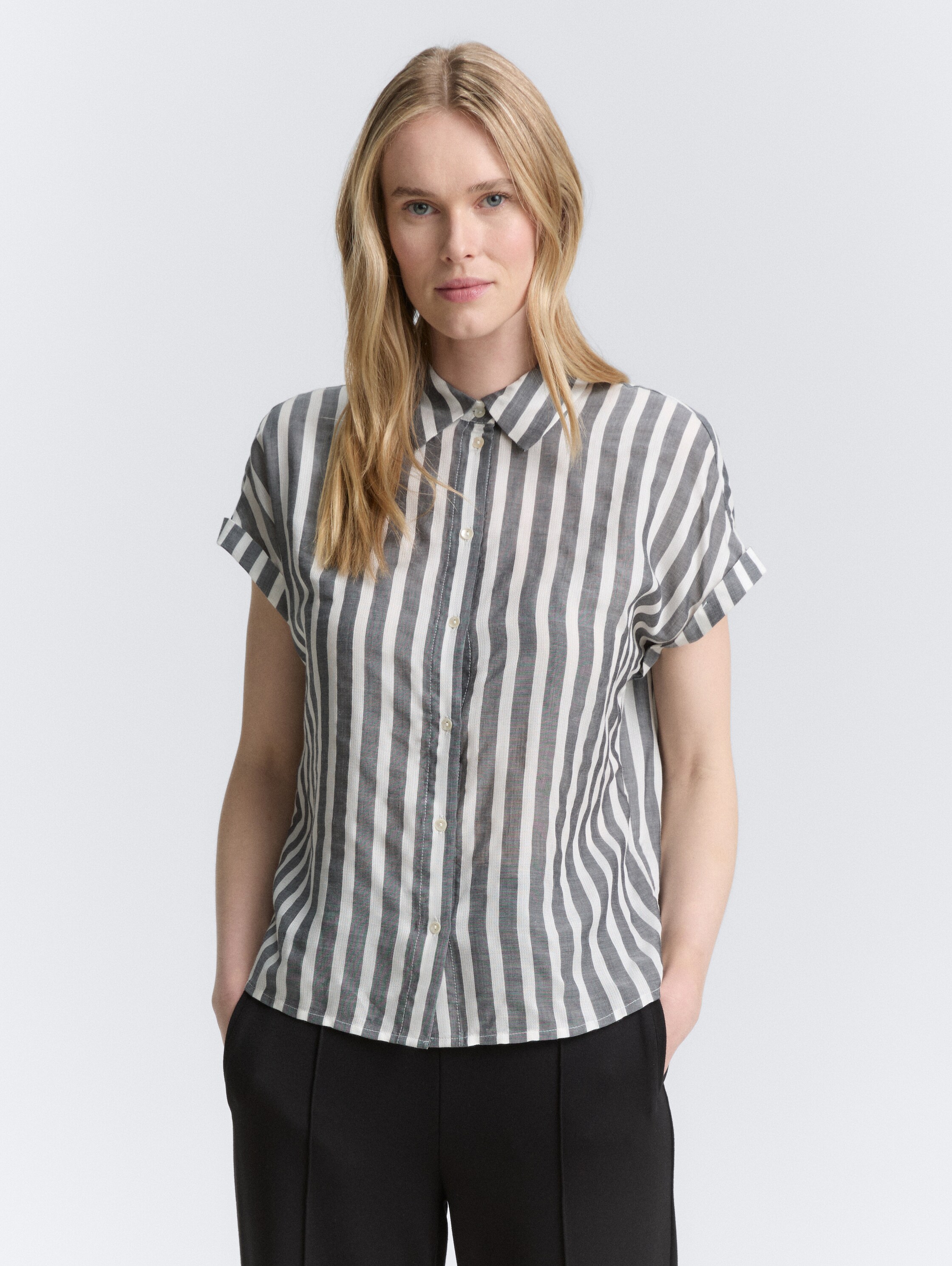 Loose Fit Bluse mit Streifenmuster - offwhite_navy_vertical_stripe - 
