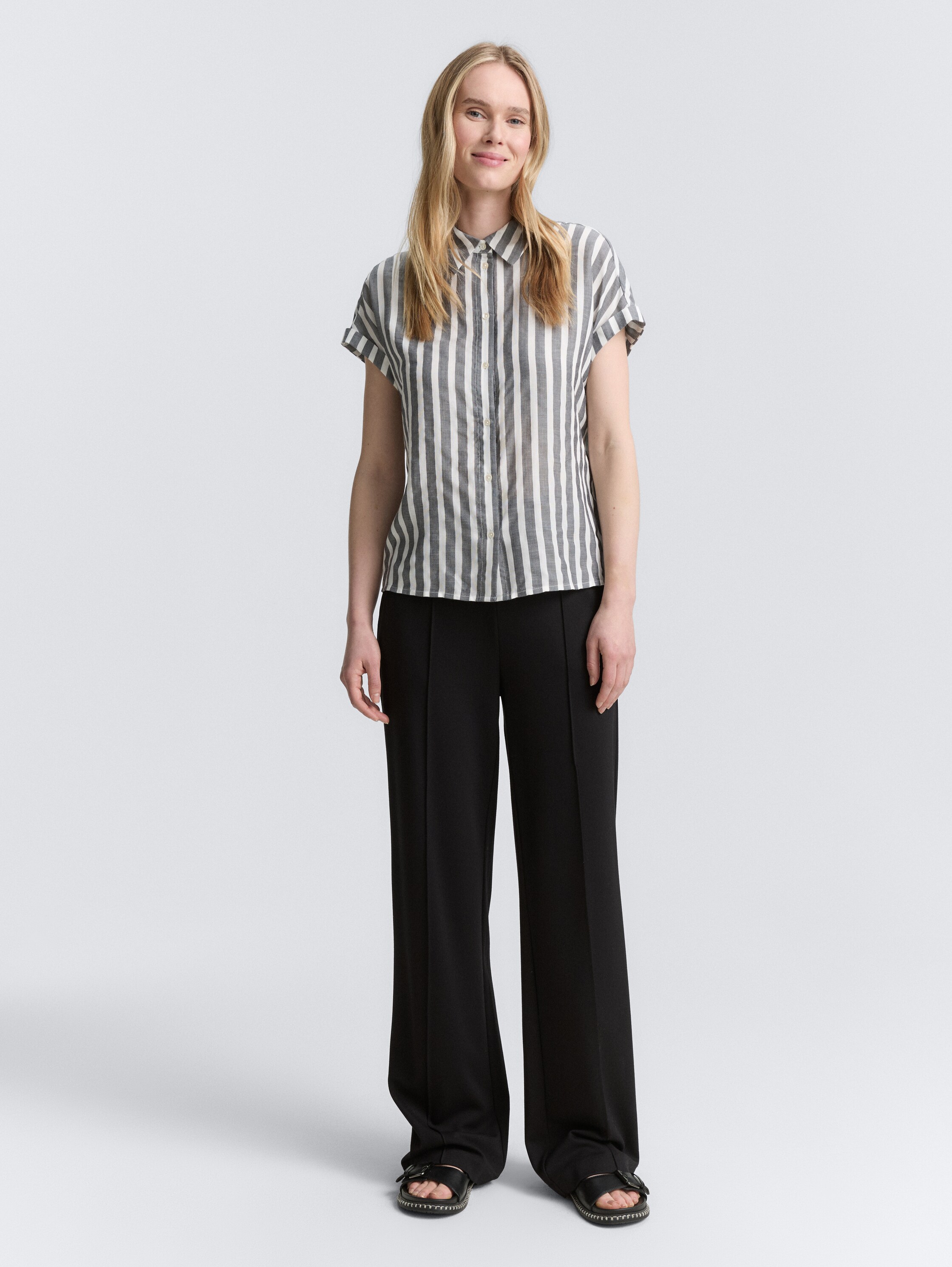 Loose Fit Bluse mit Streifenmuster - offwhite_navy_vertical_stripe - 