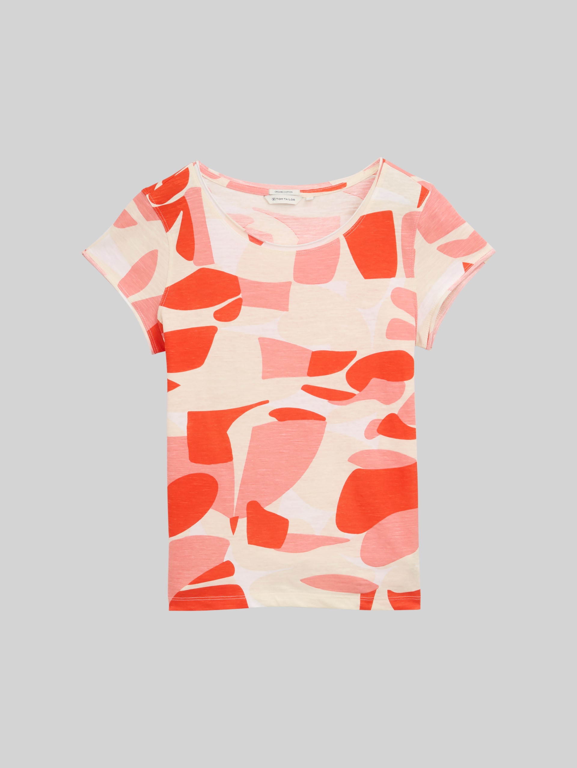 T-Shirt mit Rundhalsausschnitt - red dots and shapes design - Vorder-Produkt-Ansicht