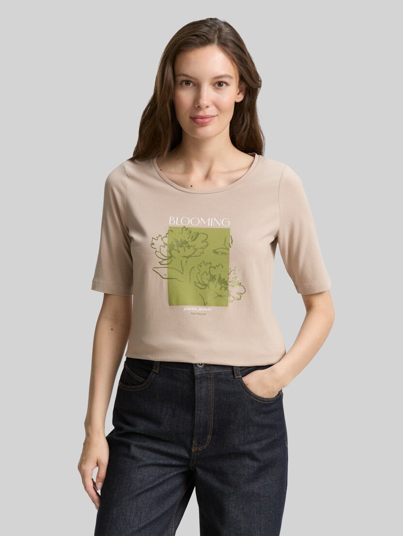 Printed T-shirt by Women, soft taupe grey
