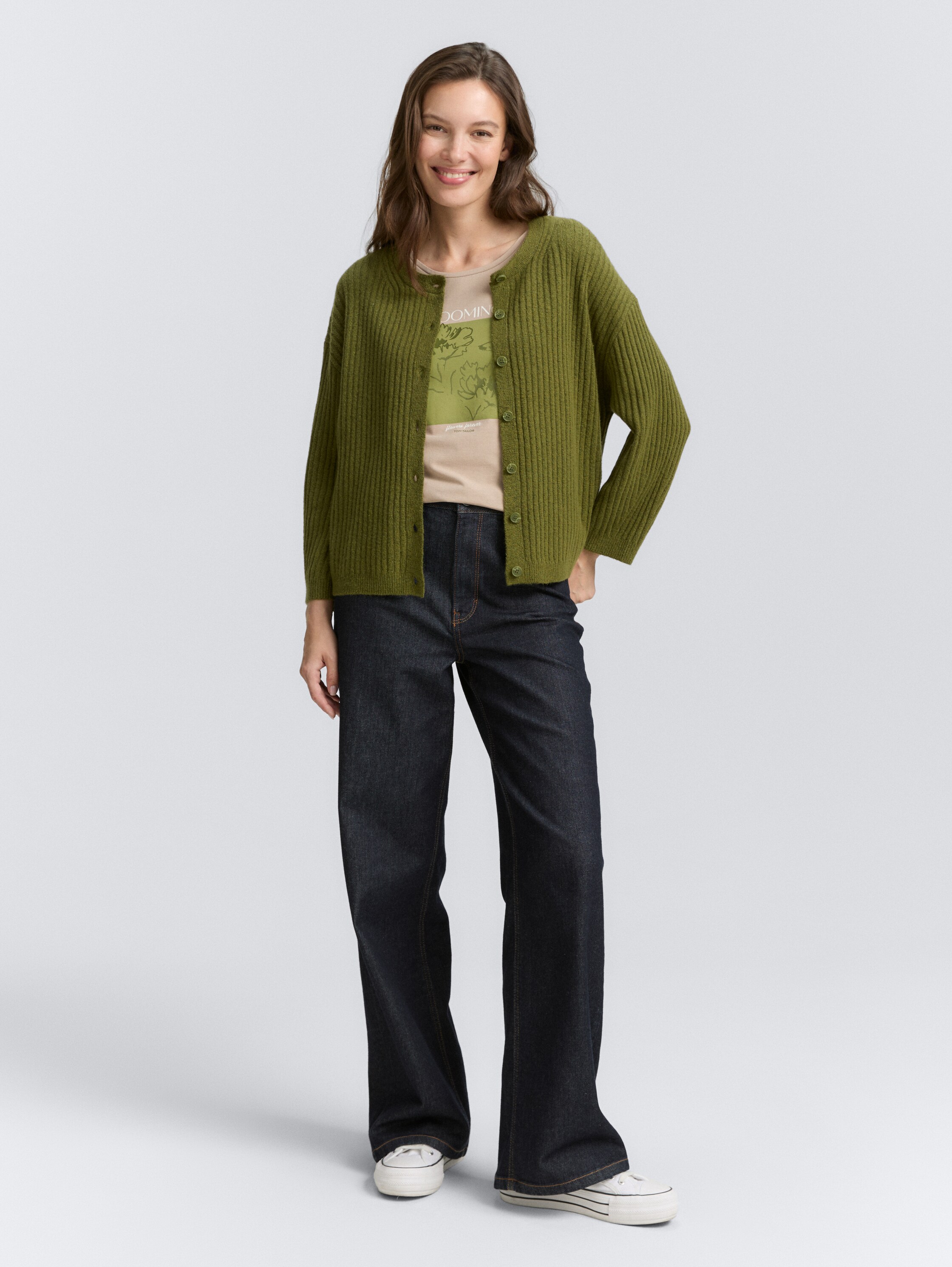 T-shirt met print - soft taupe grey - Model vooraanzicht