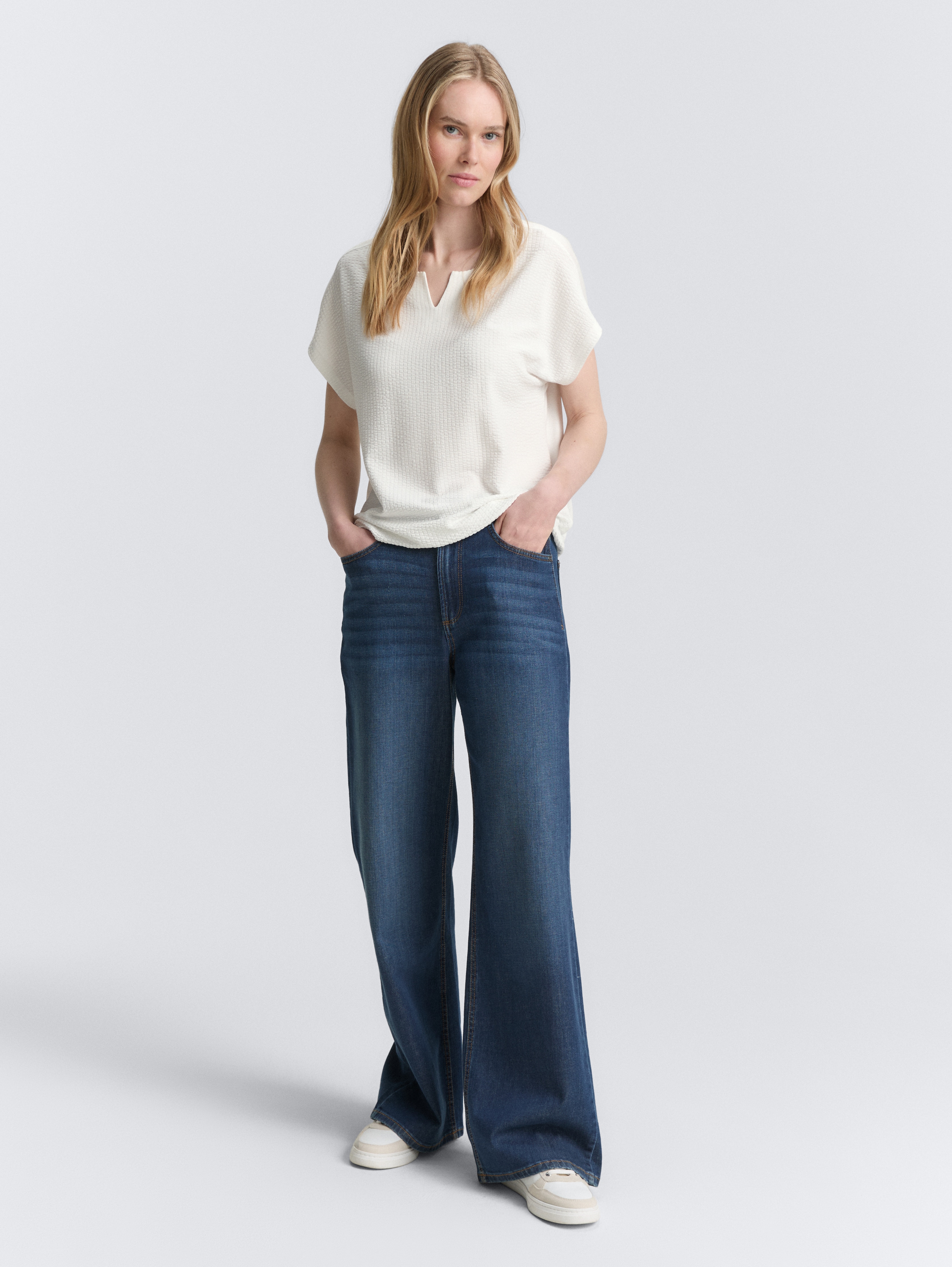 売れ筋商品|||トムテイラー Tシャツ レディース トップス MIX AJOUR - Top - whisper white T-shirt in a mix of materials by Tom Tailor
