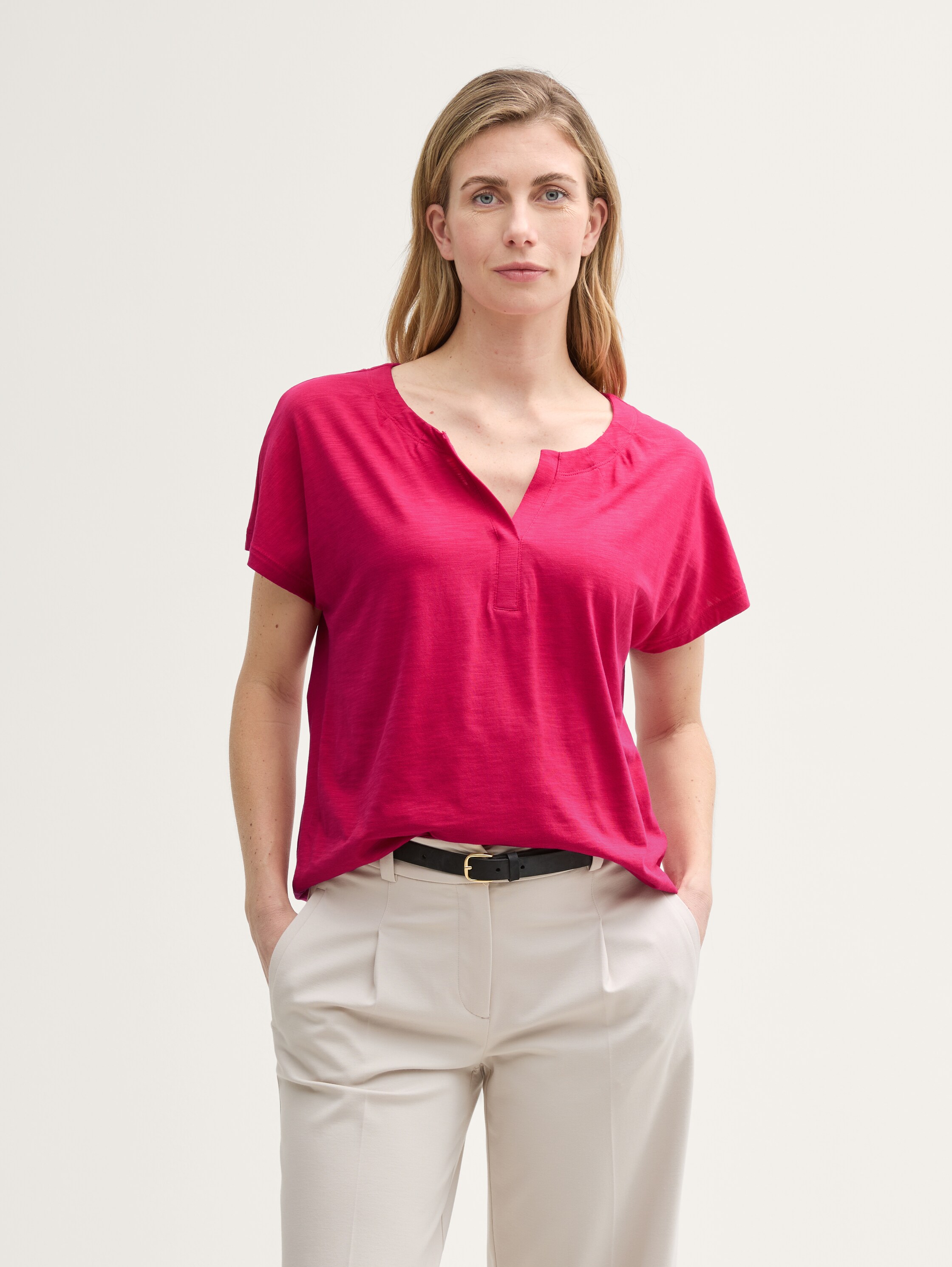 T-Shirt mit Falten-Details - raspberry_red - 