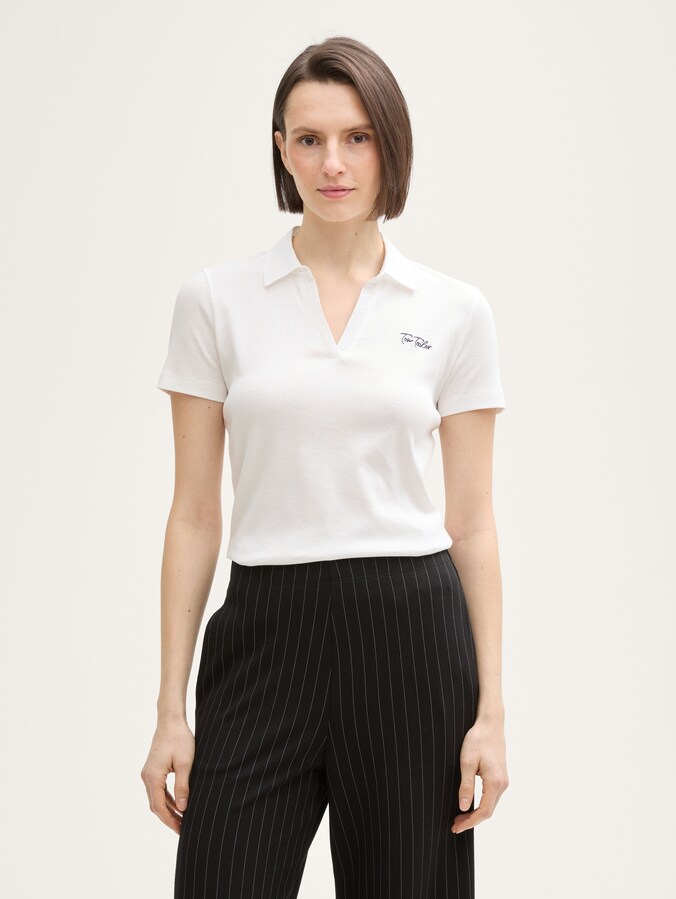 Basic poloshirt met geborduurd logo door Women, Whisper White