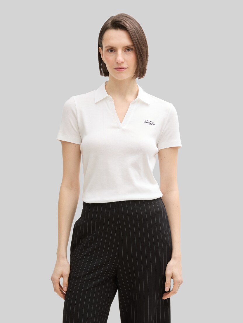 Basic poloshirt met geborduurd logo door Women, Whisper White