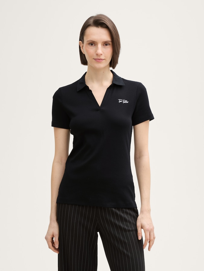 Basic poloshirt met geborduurd logo door Women, deep black