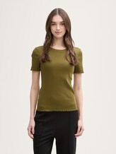 T-shirt à structure côtelée - warm moss green - Découpe Vue de face du modèle