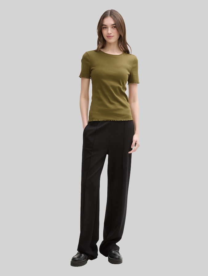 T-Shirt mit Rippstruktur von Denim Female, warm moss green