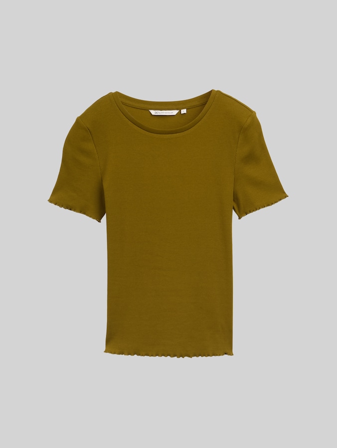 T-shirt met geribbelde textuur door Denim Female, warm moss green